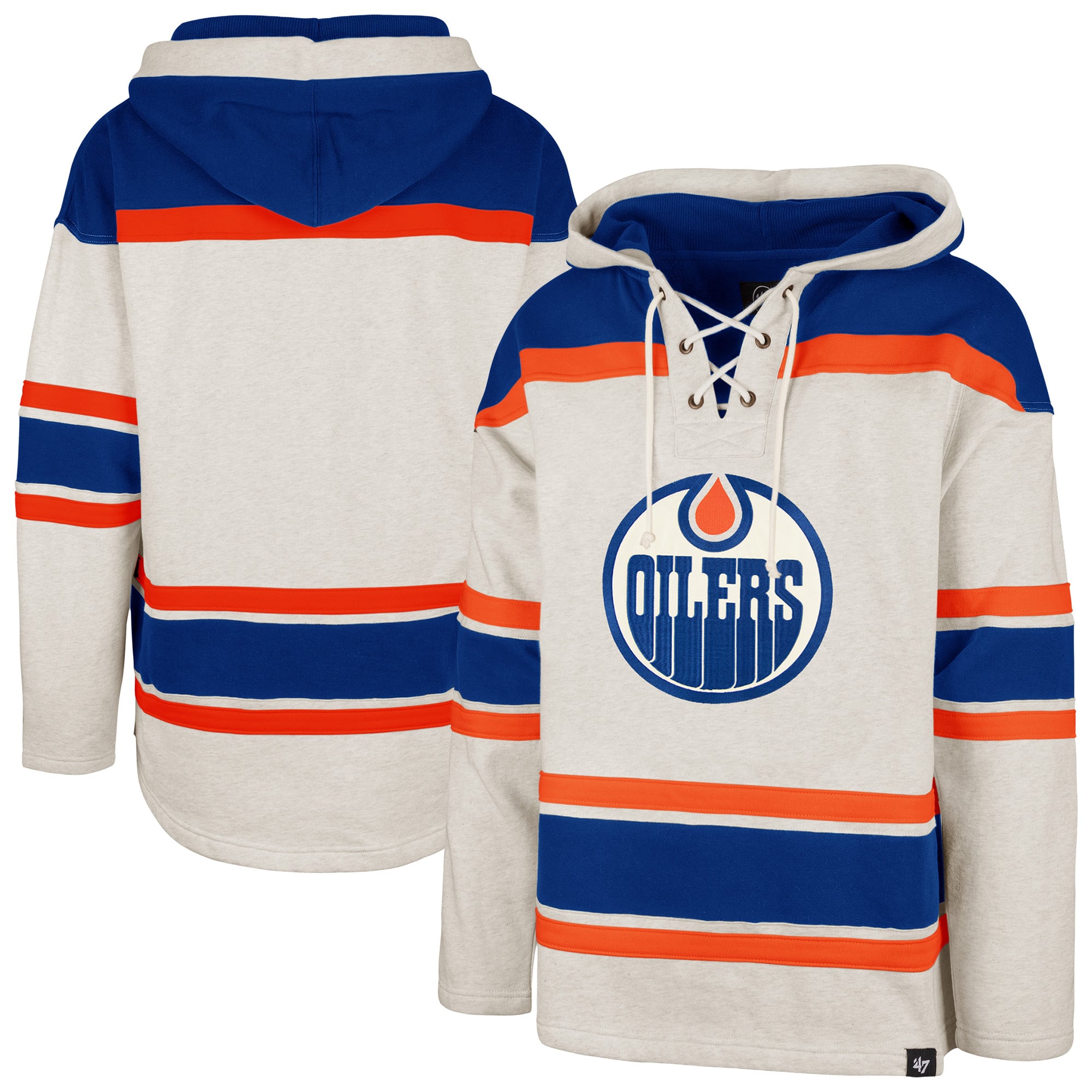 Men's '47 Oatmeal Edmonton Oilers Rockaway Lacer Pullover Hoodie