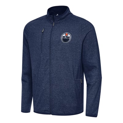 Edmonton Oilers Antigua Hold-Up Full-Zip Tri-Blend Jacket - Heather Navy