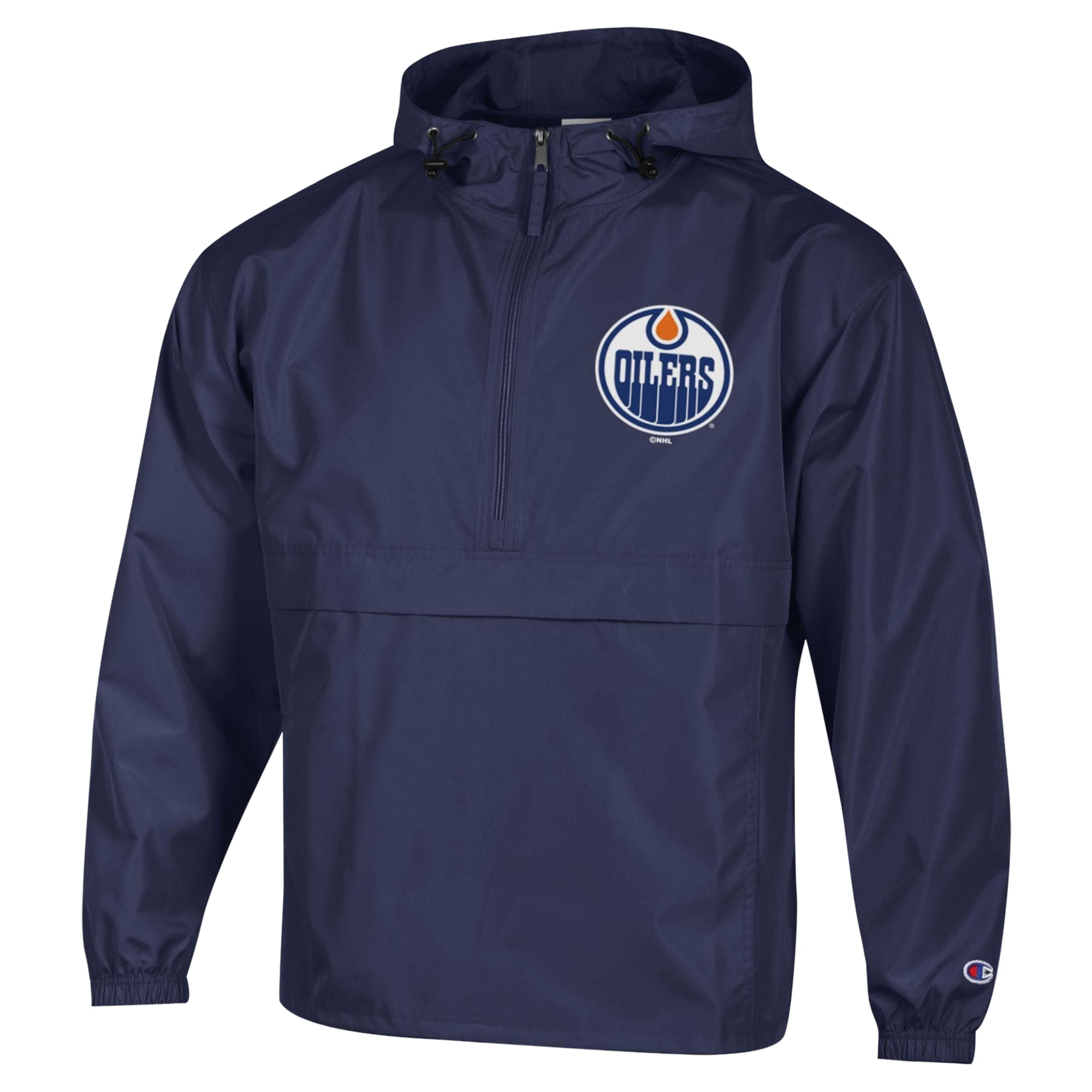 Men's Champion Navy Edmonton Oilers Packable Windbreaker Half-Zip Jacket