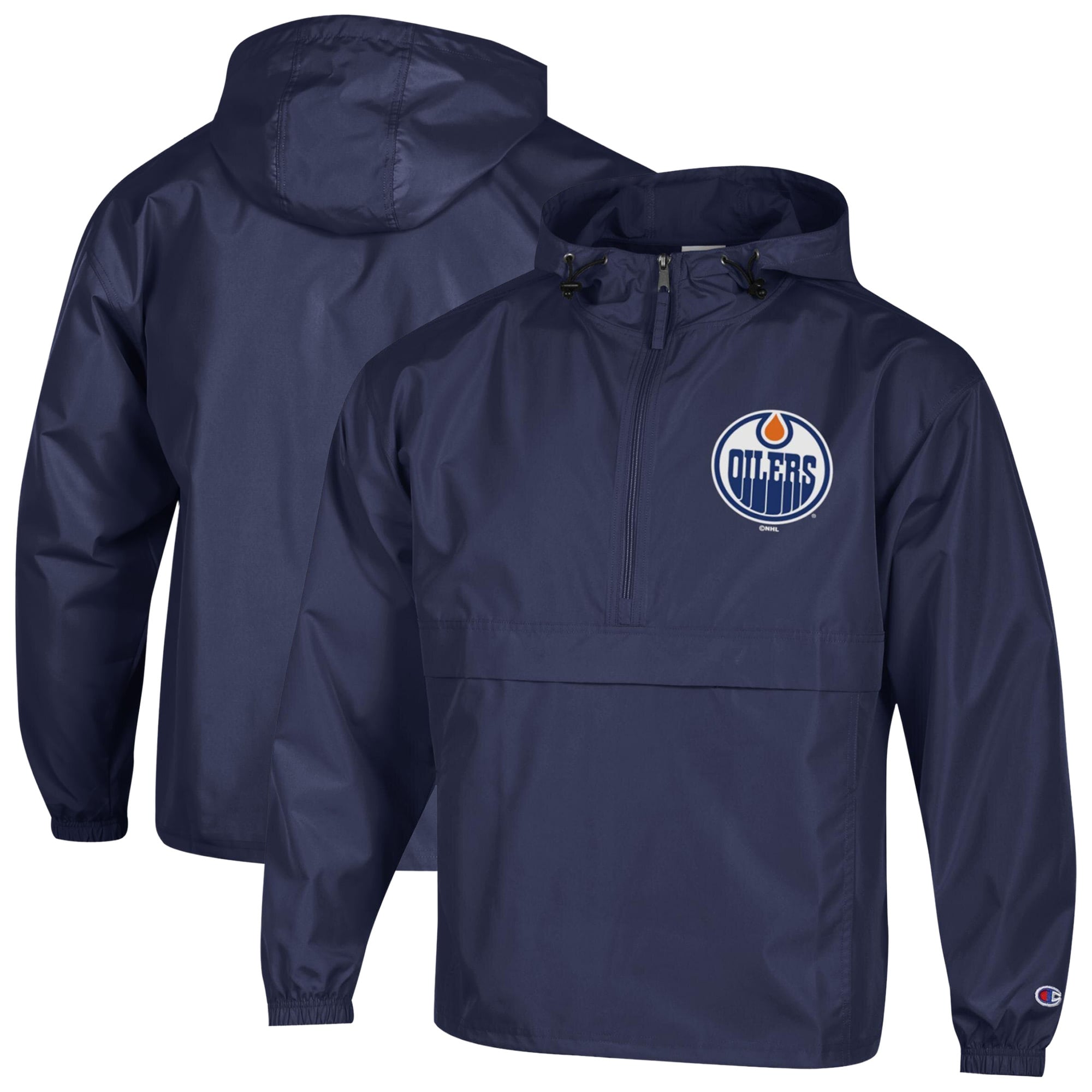Men's Champion Navy Edmonton Oilers Packable Windbreaker Half-Zip Jacket
