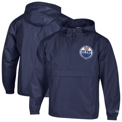  Edmonton Oilers Champion Packable Windbreaker Half-Zip Jacket - Navy