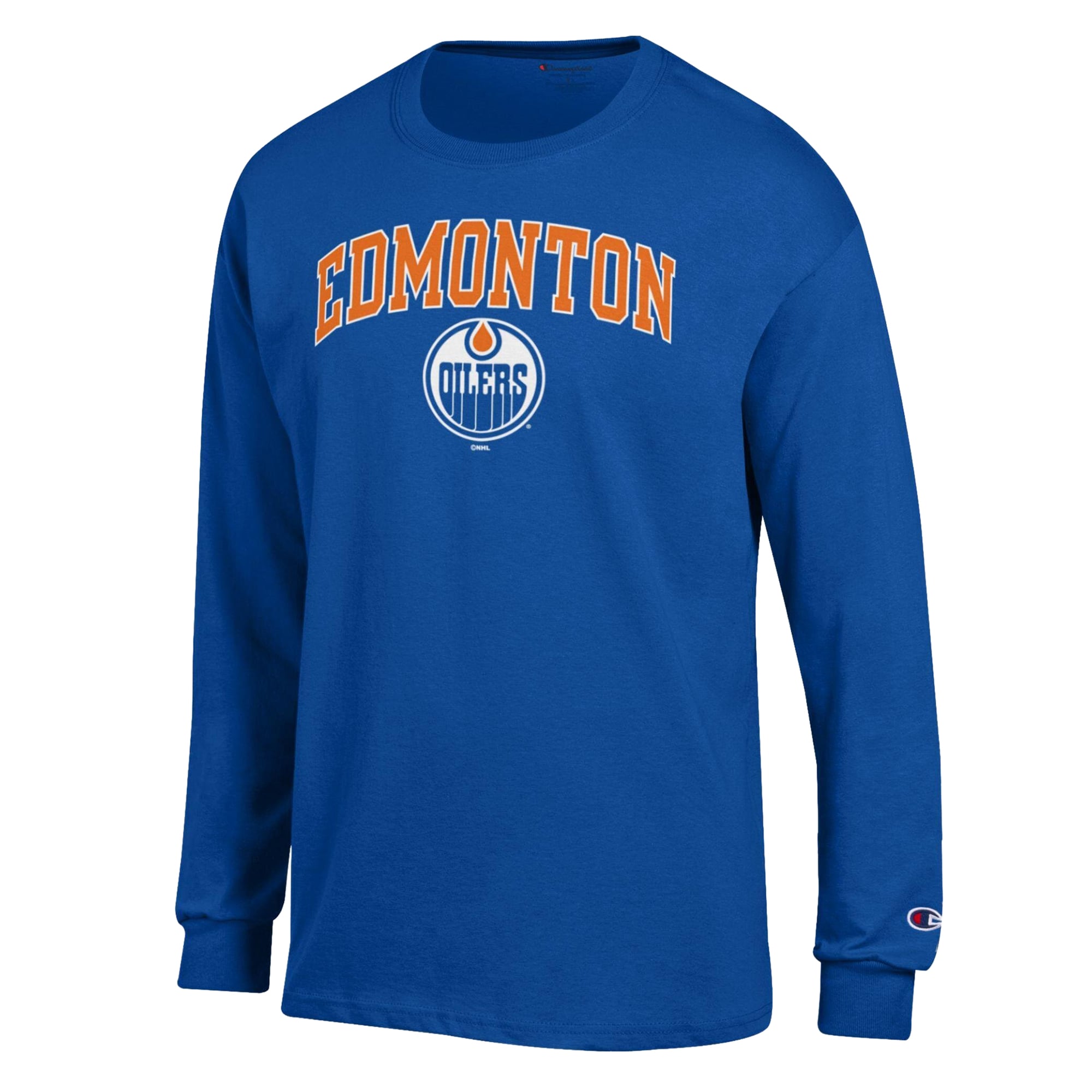Men's Champion Royal Edmonton Oilers Jersey Long-Sleeve T-Shirt