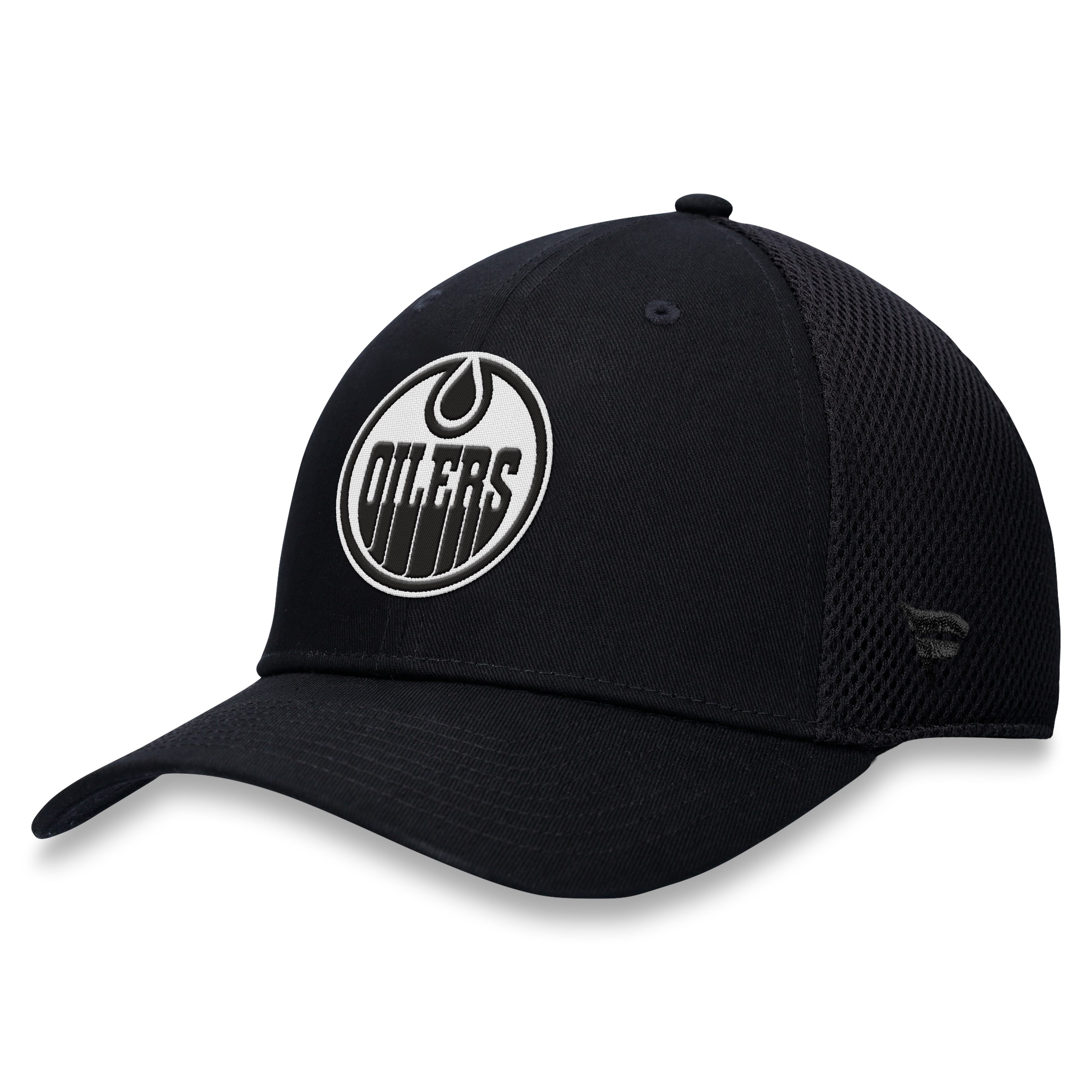 Casquette extensible à dos en maille ton sur Fanatics Black Edmonton Oilers pour homme