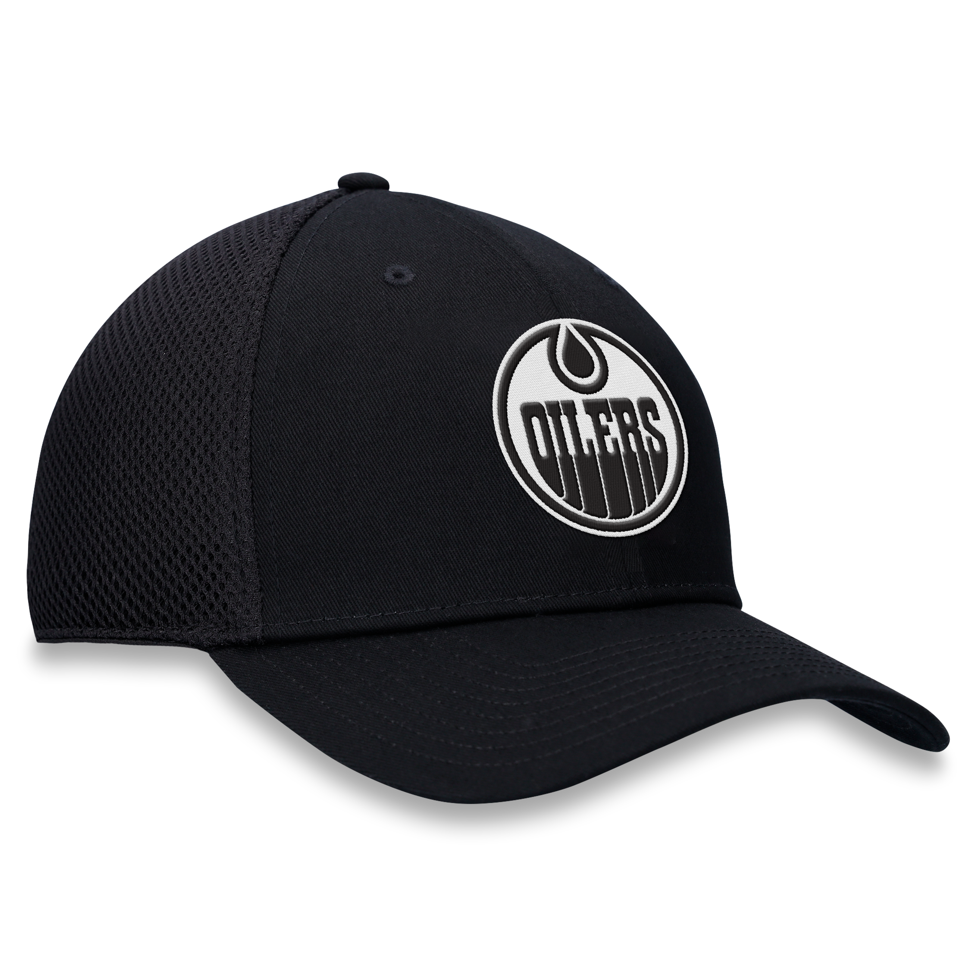 Casquette extensible à dos en maille ton sur Fanatics Black Edmonton Oilers pour homme