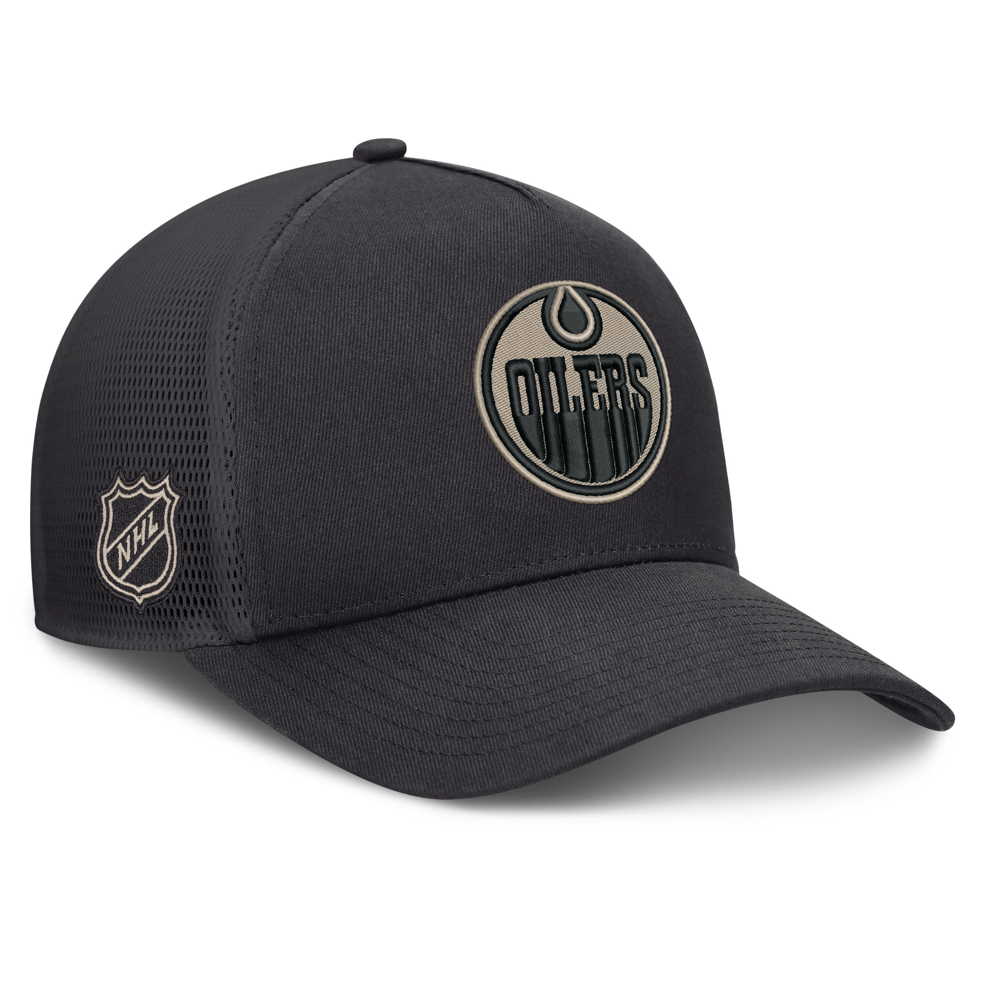 Men's Fanatics Charcoal Edmonton Oilers Authentic Pro Road Soft Wash A-Frame Meshback Hat