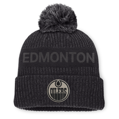 Edmonton Oilers Fanatics Authentic Pro Road Cuffed Knit Hat with Pom - Charcoal/Black