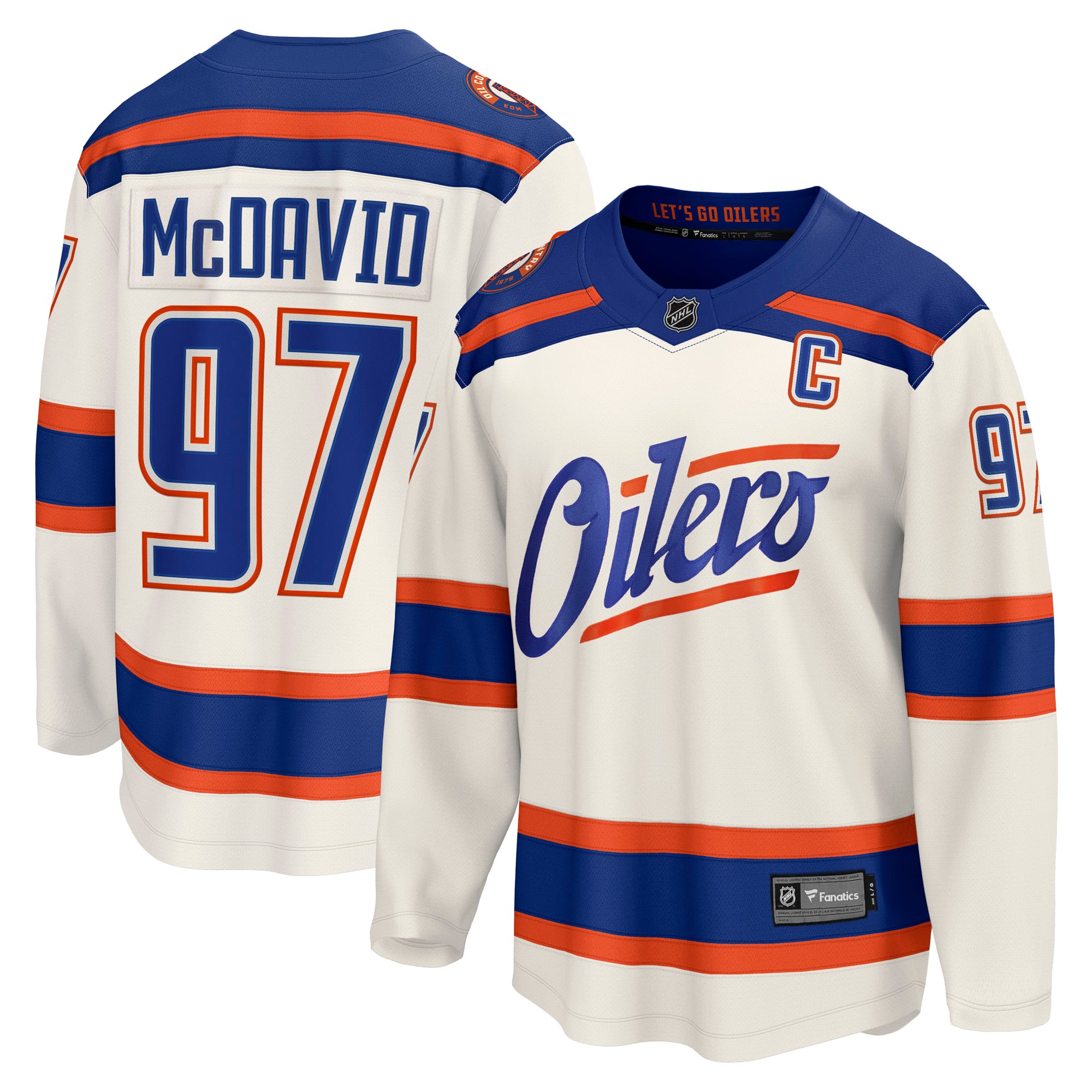 Maillot Fanatics Connor McDavid beige clair des Oilers d'Edmonton pour hommes