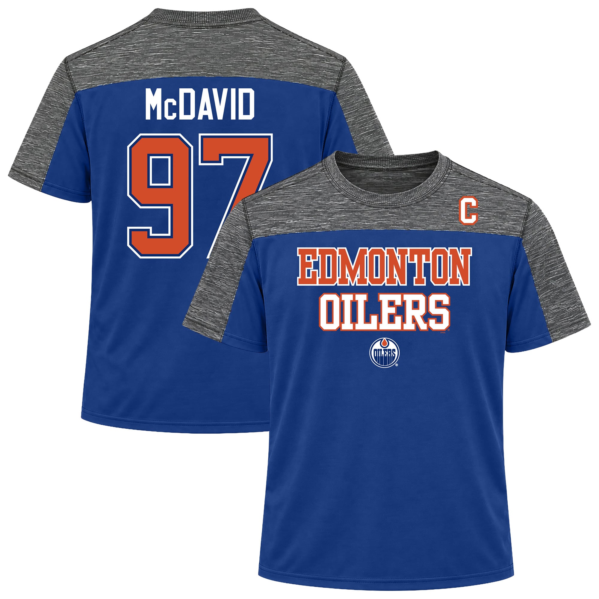 T-shirt Fanatics pour homme Connor McDavid Royal Edmonton Oilers, grandes tailles, nom et numéro, colorblock