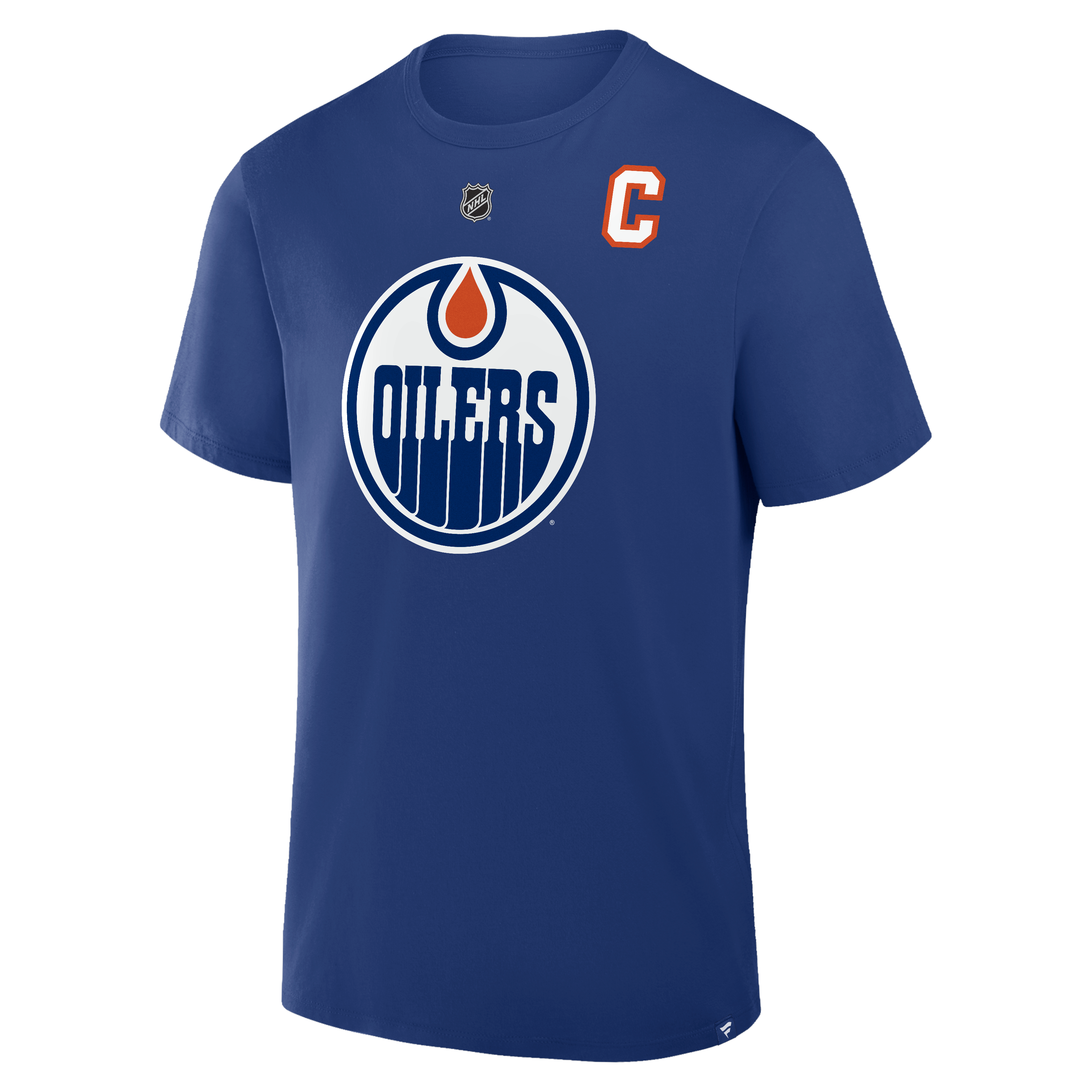 T-shirt authentique Fanatics Connor McDavid, capitaine des Royal Edmonton Oilers, avec nom et numéro superposés.