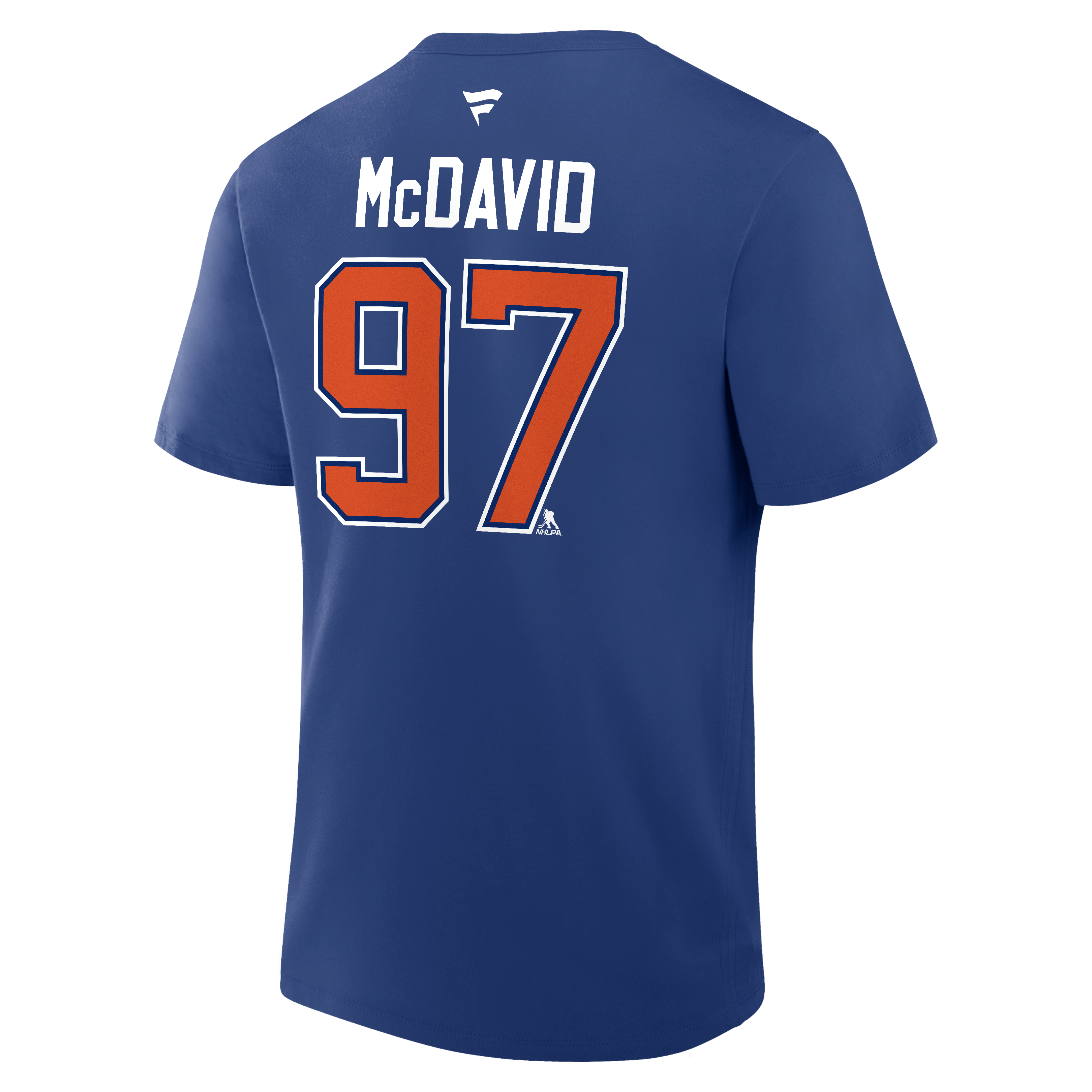 T-shirt authentique Fanatics Connor McDavid, capitaine des Royal Edmonton Oilers, avec nom et numéro superposés.