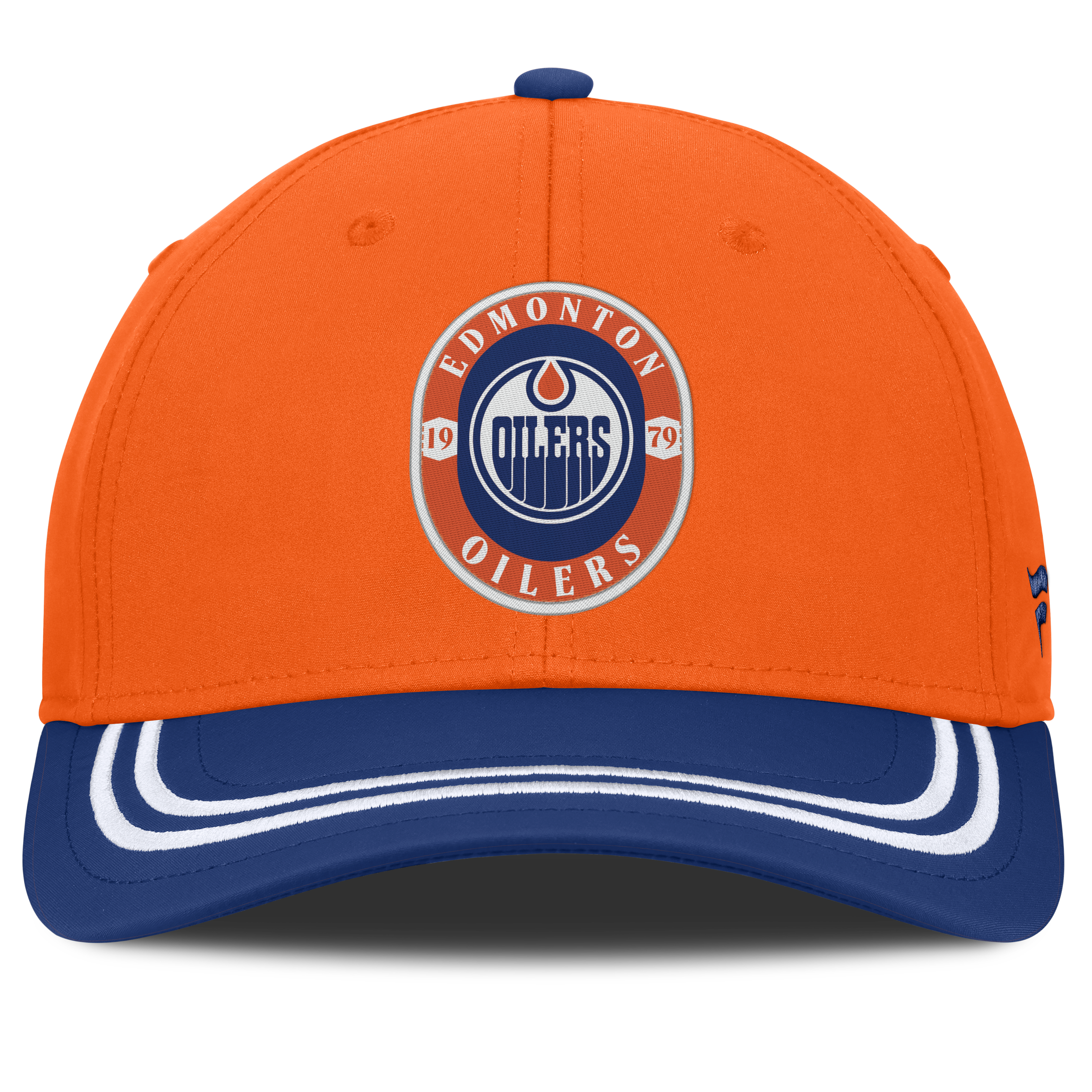 Casquette extensible Fanatics orange/bleue Edmonton Oilers pour homme
