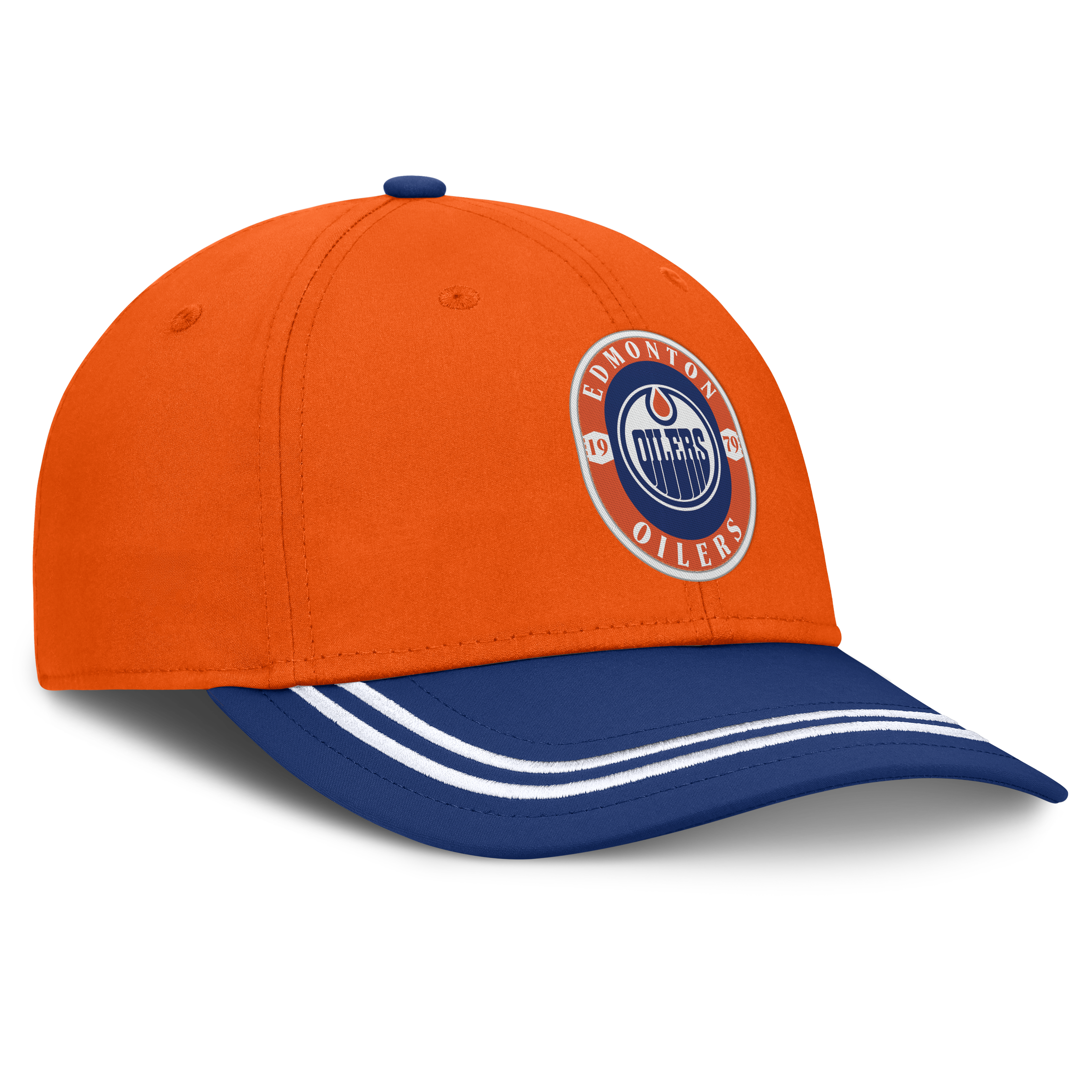 Casquette extensible Fanatics orange/bleue Edmonton Oilers pour homme