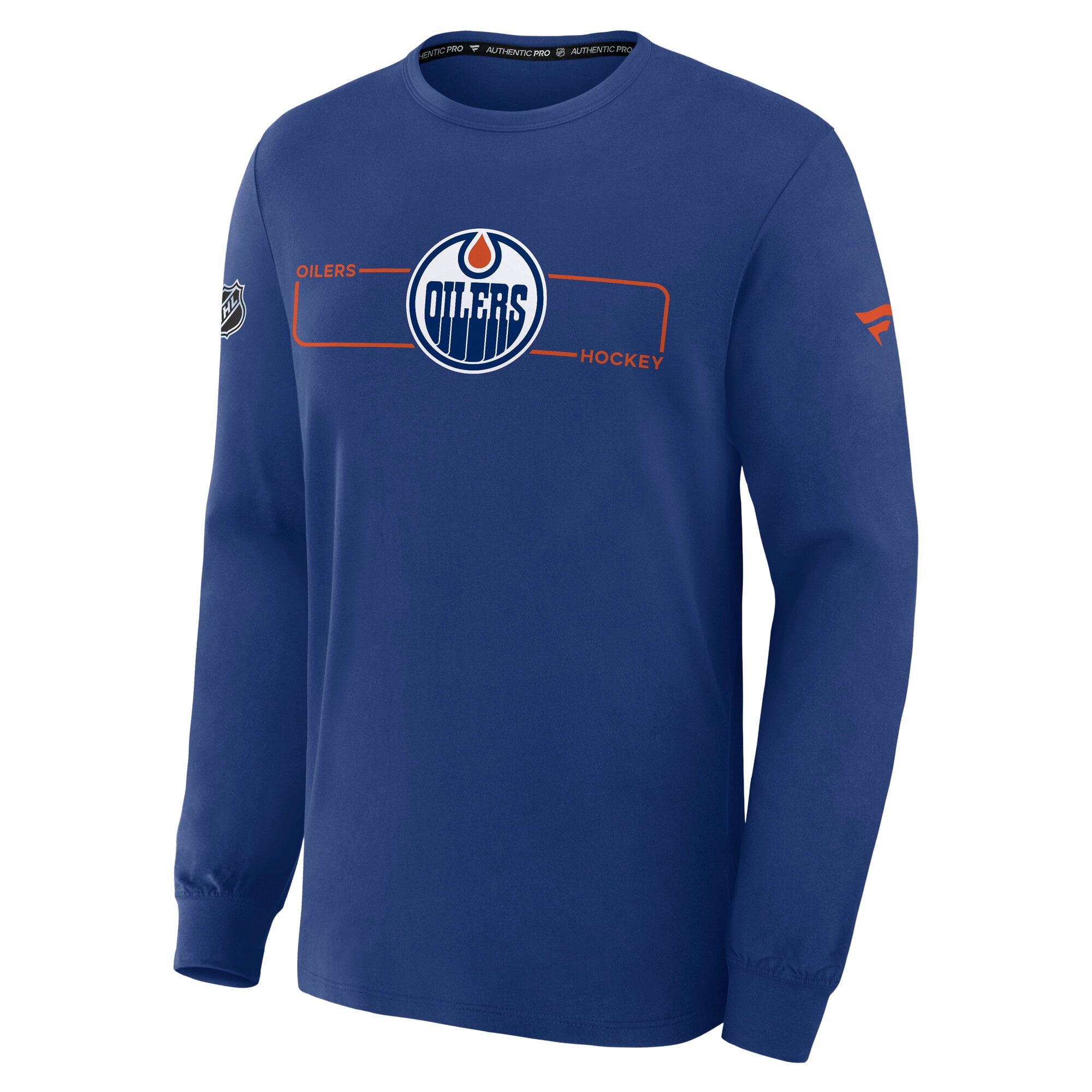 T-shirt à manches longues authentique Fanatics Royal Edmonton Oilers avec logo principal