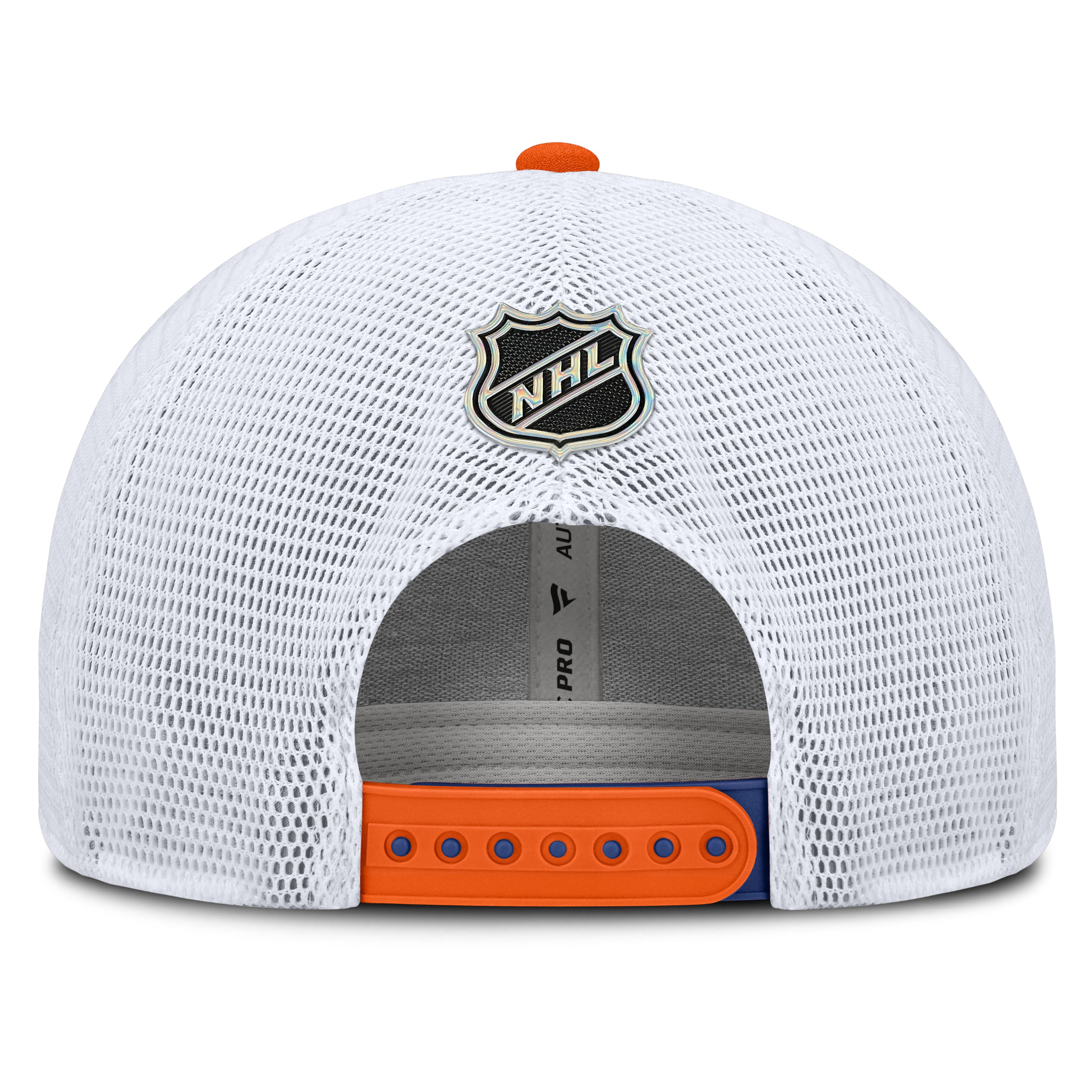 Casquette trucker ajustable Fanatics Royal Edmonton Oilers Authentic Pro Rink à couronne moyenne pour homme