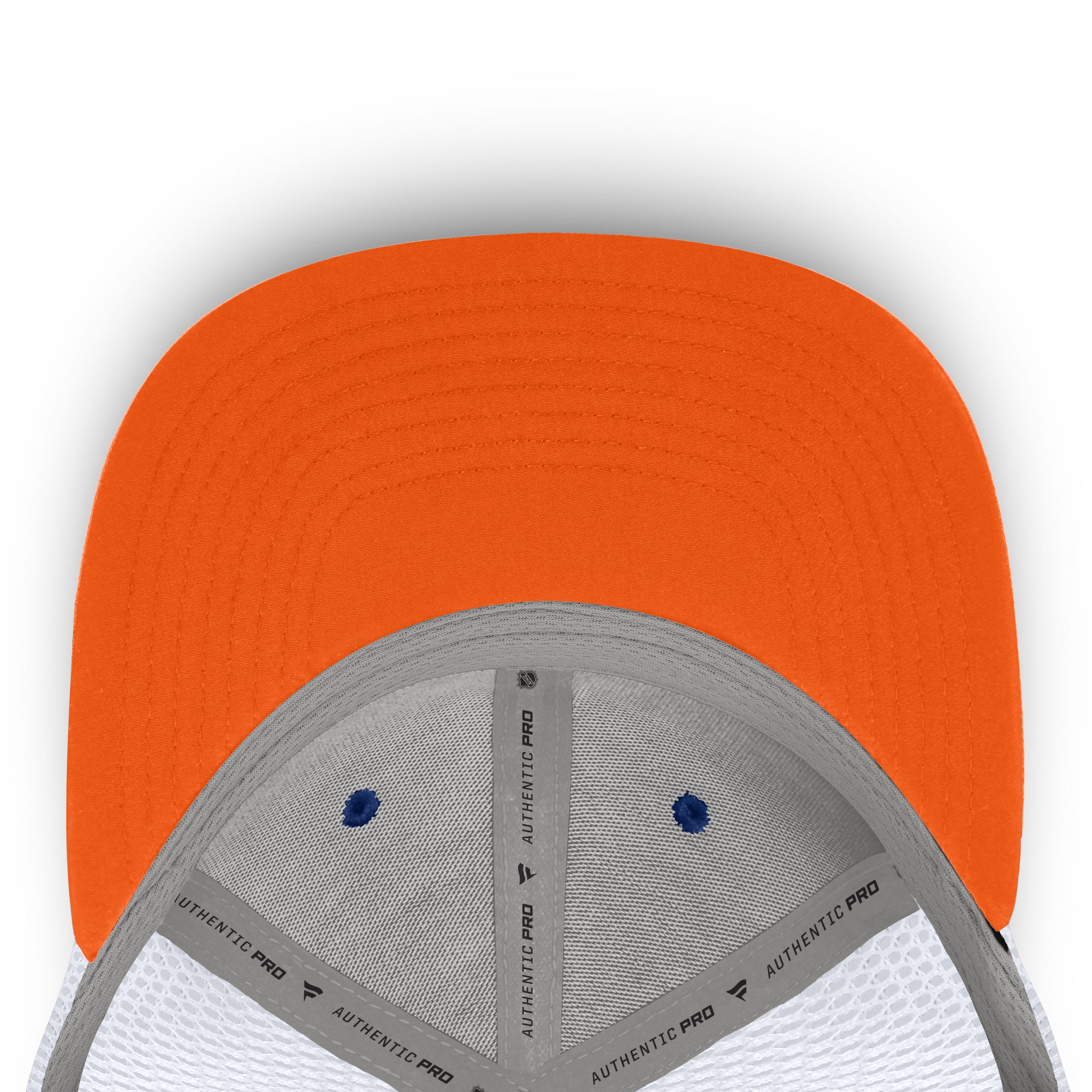 Casquette trucker ajustable Fanatics Royal Edmonton Oilers Authentic Pro Rink à couronne moyenne pour homme
