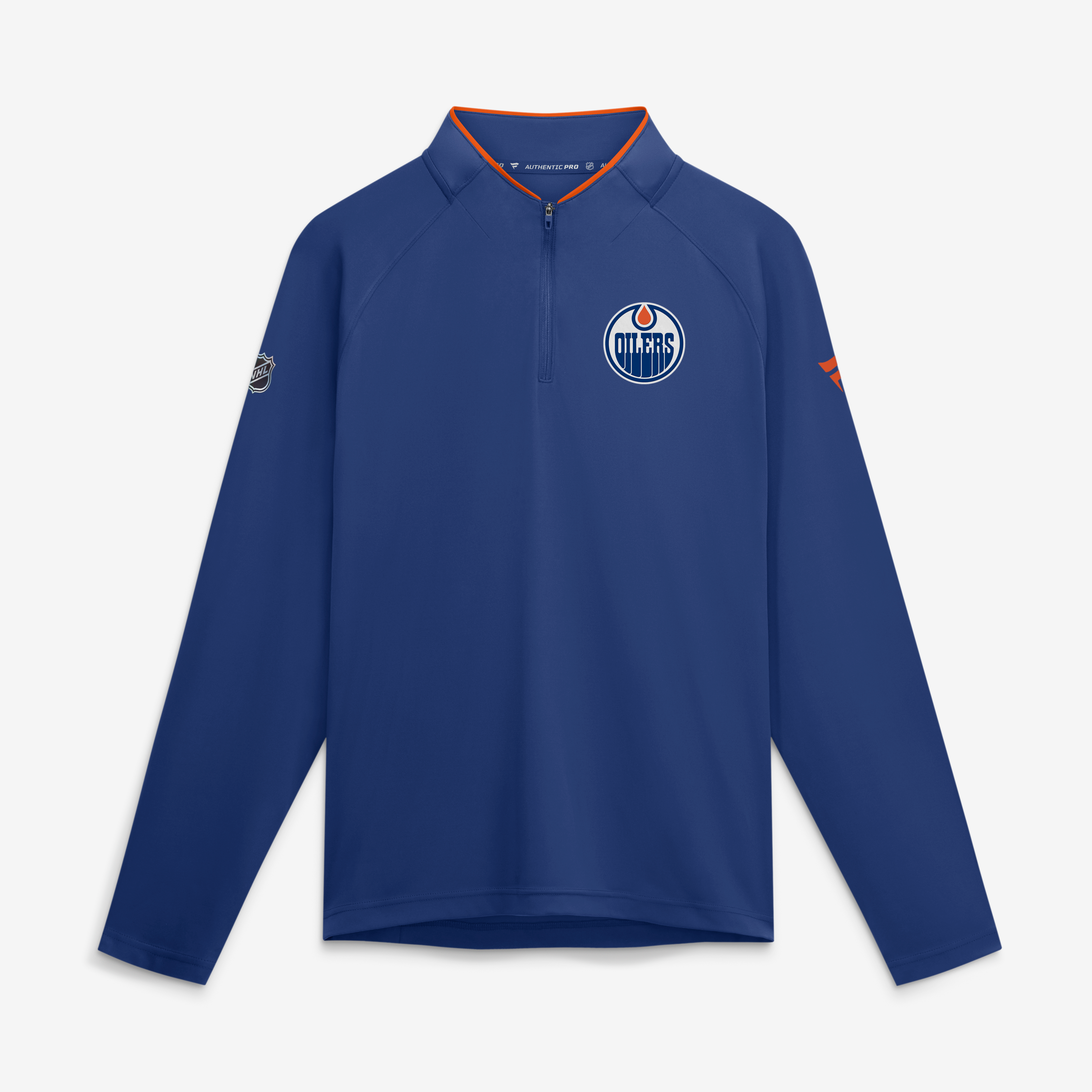 Pull-over léger à col zippé Fanatics Royal Edmonton Oilers Authentic Pro Rink pour homme