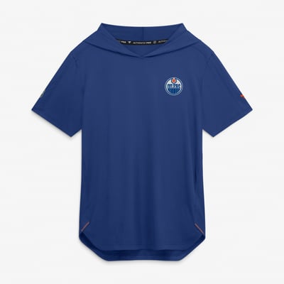 Men's Edmonton Oilers Fanatics Royal Authentic Pro Train Short Sleeve Pullover Hoodie