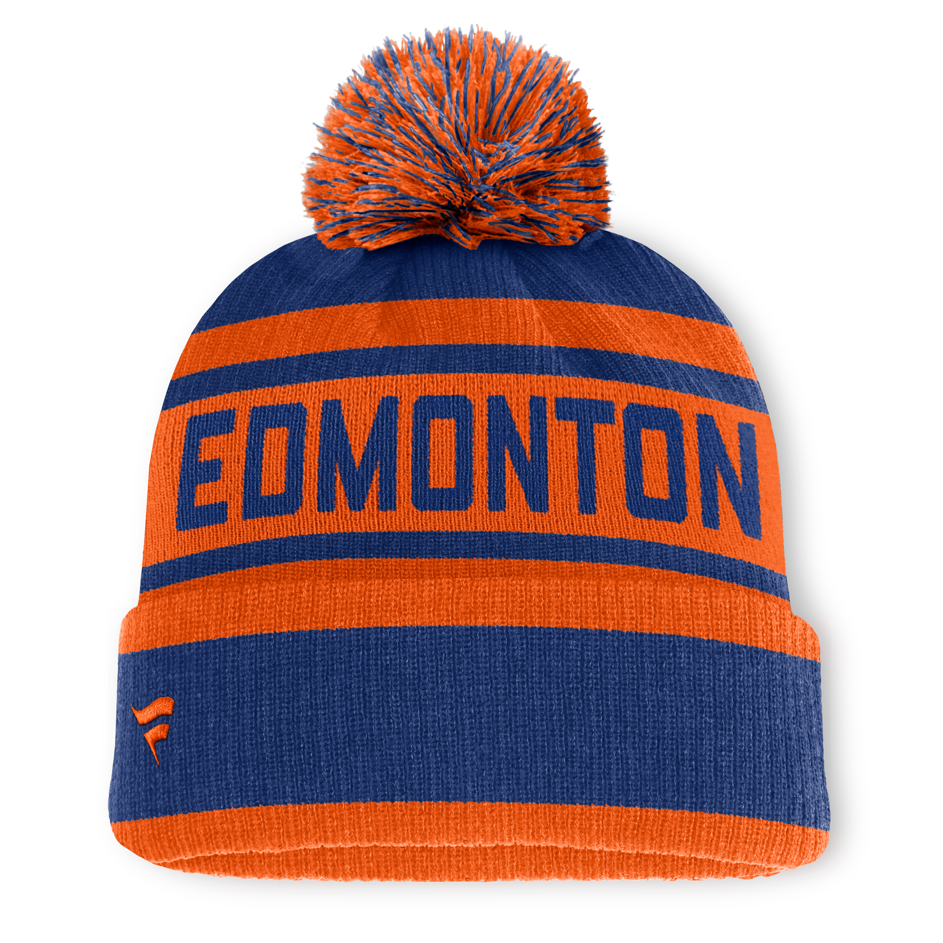 Men's Fanatics Royal/Orange Edmonton Oilers Fundamental Cuffed Knit Hat with Pom