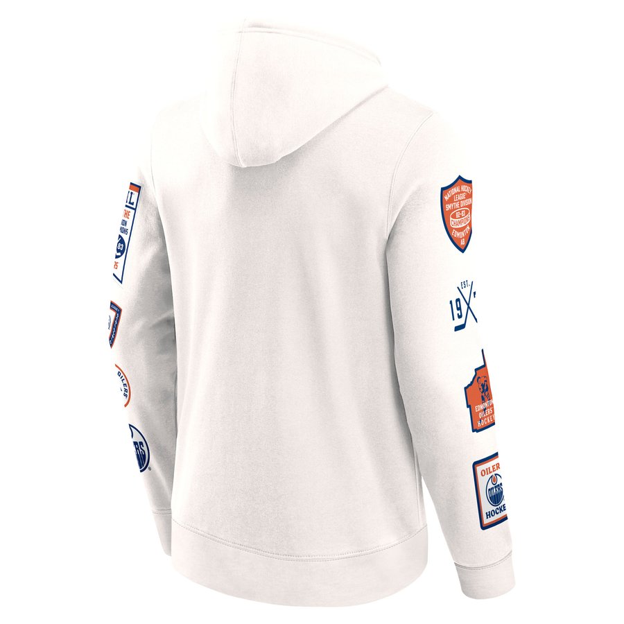 Men's Edmonton Oilers Fanatics White Letterman Fleece Pullover Hoodie