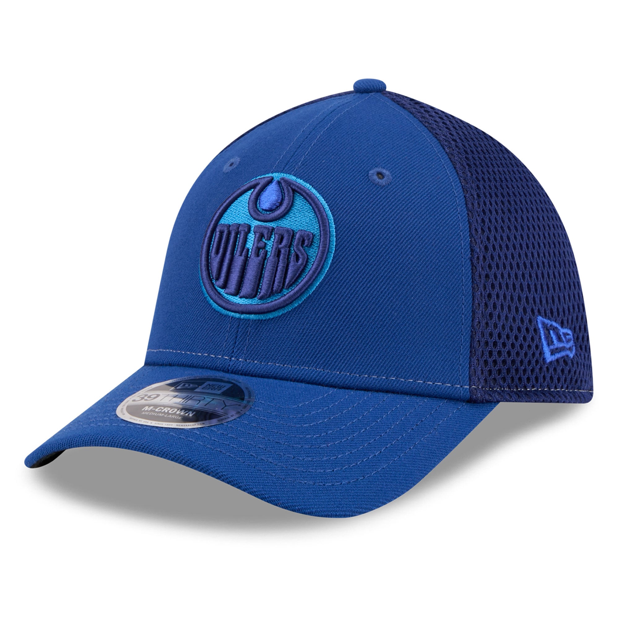 Casquette extensible New Era Royal Edmonton Oilers Neo Mesh 39THIRTY M-Crown pour homme