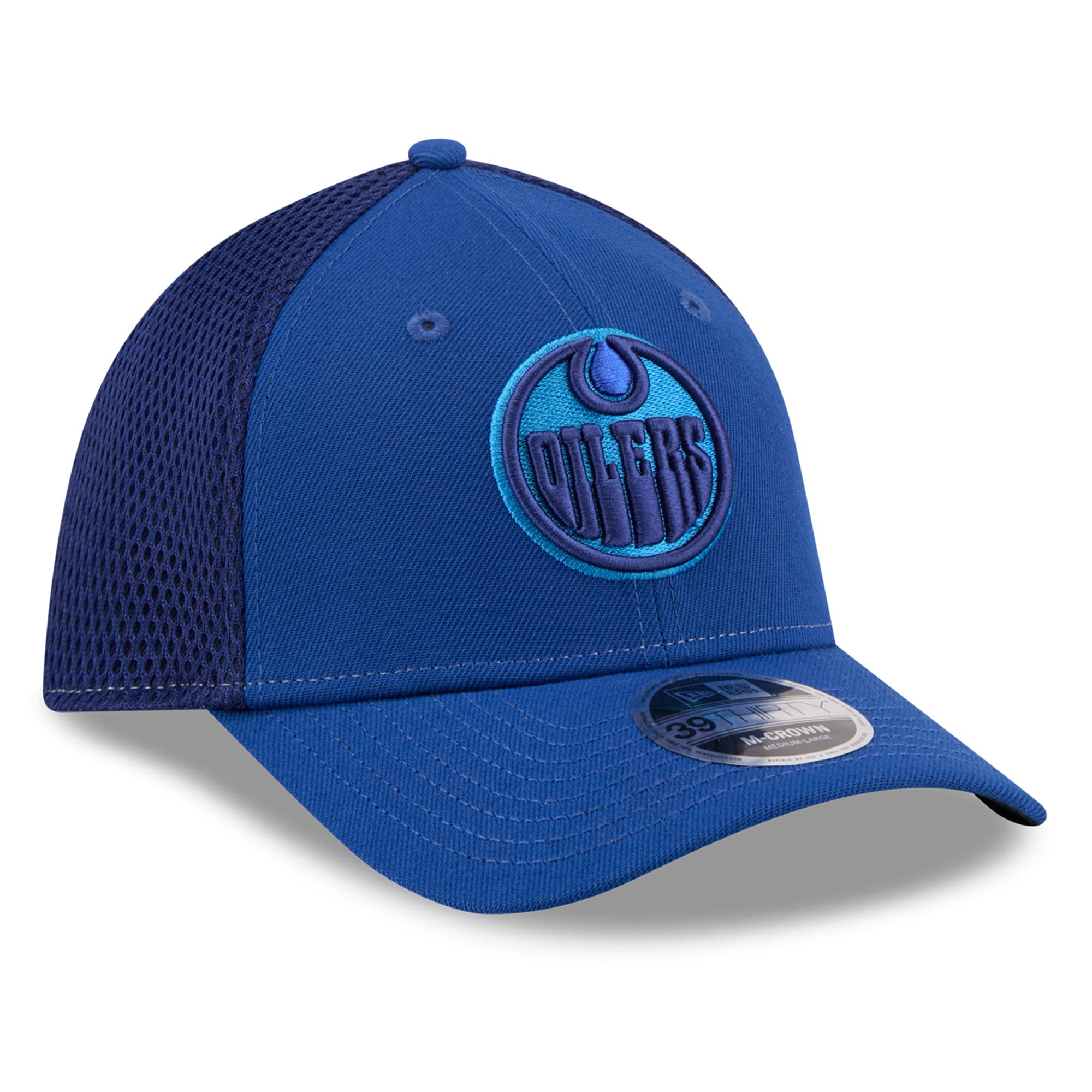 Casquette extensible New Era Royal Edmonton Oilers Neo Mesh 39THIRTY M-Crown pour homme