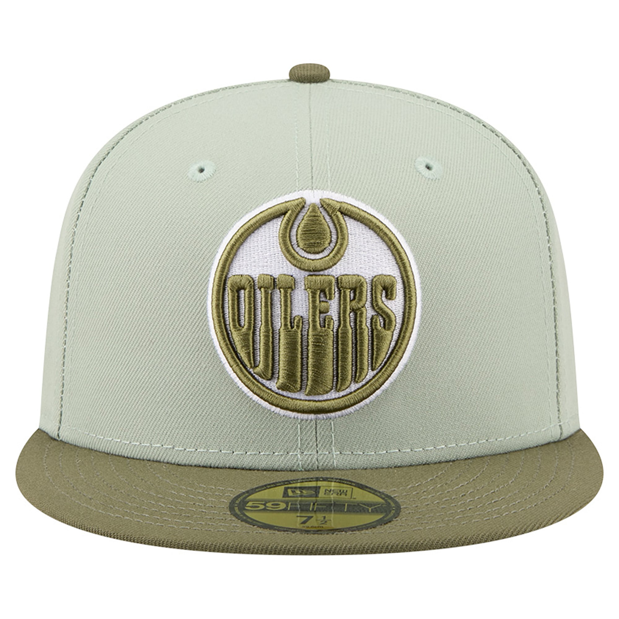 Casquette ajustée New Era Edmonton Oilers 59FIFTY pour homme, vert sauge/olive, coloris olive