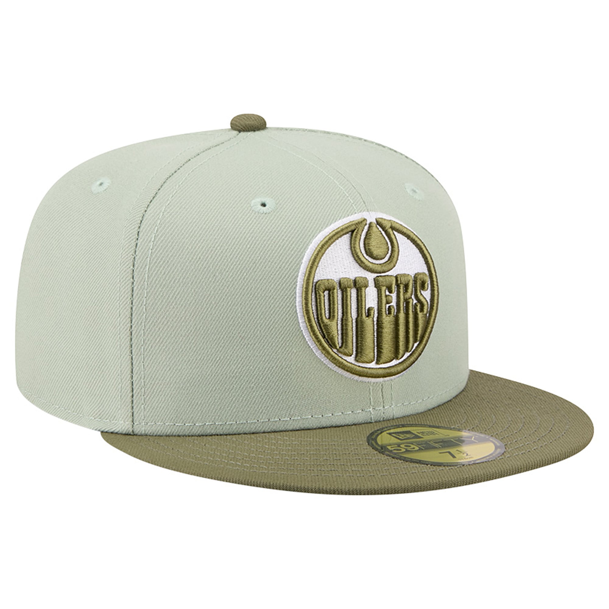 Casquette ajustée New Era Edmonton Oilers 59FIFTY pour homme, vert sauge/olive, coloris olive