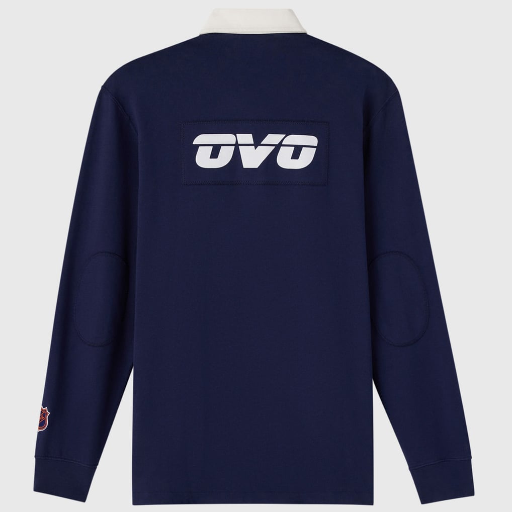 Men's Edmonton Oilers  OVO x NHL Navy YD Striped Rugby Polo