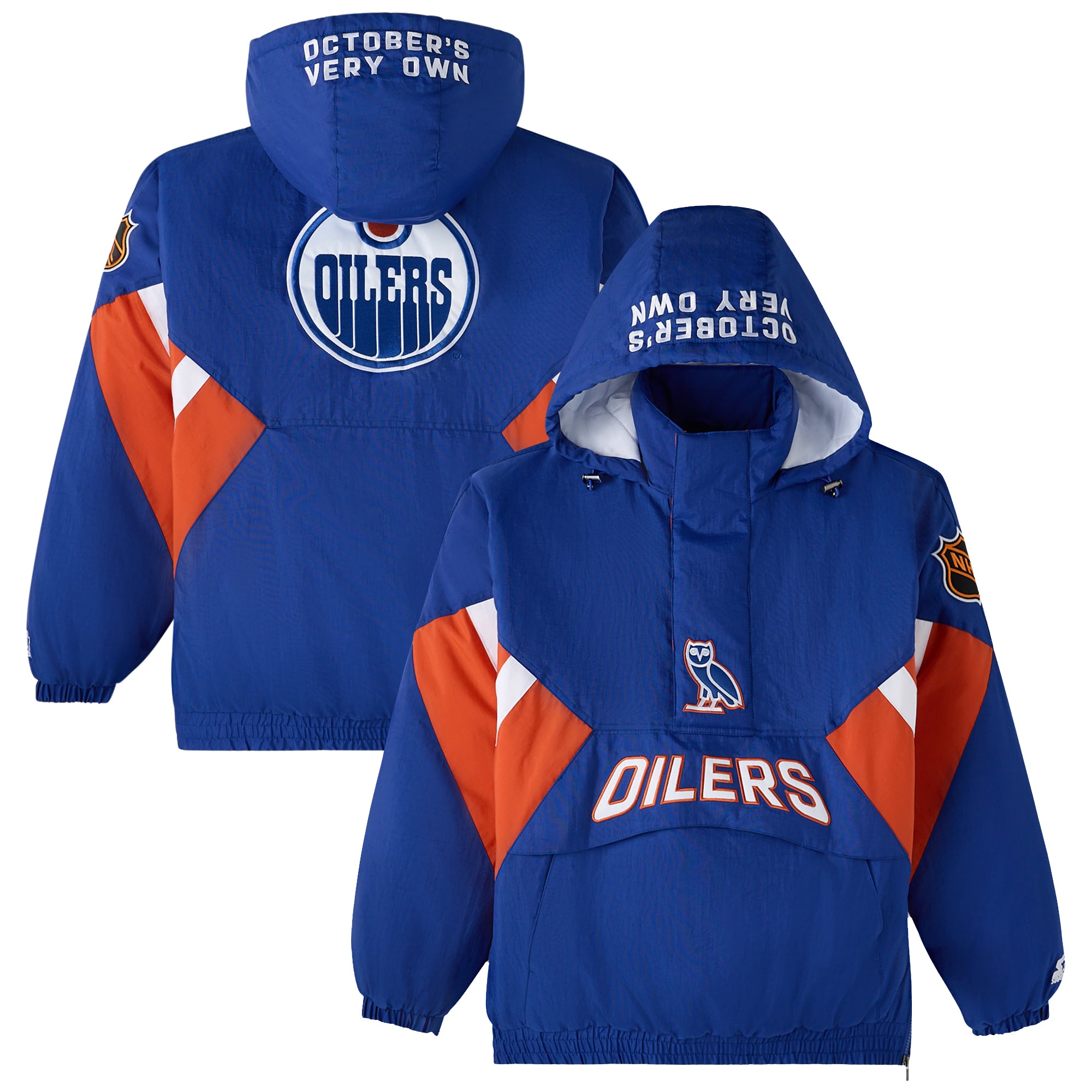 Veste à capuche demi-zip OVO x Starter bleue Edmonton Oilers pour homme