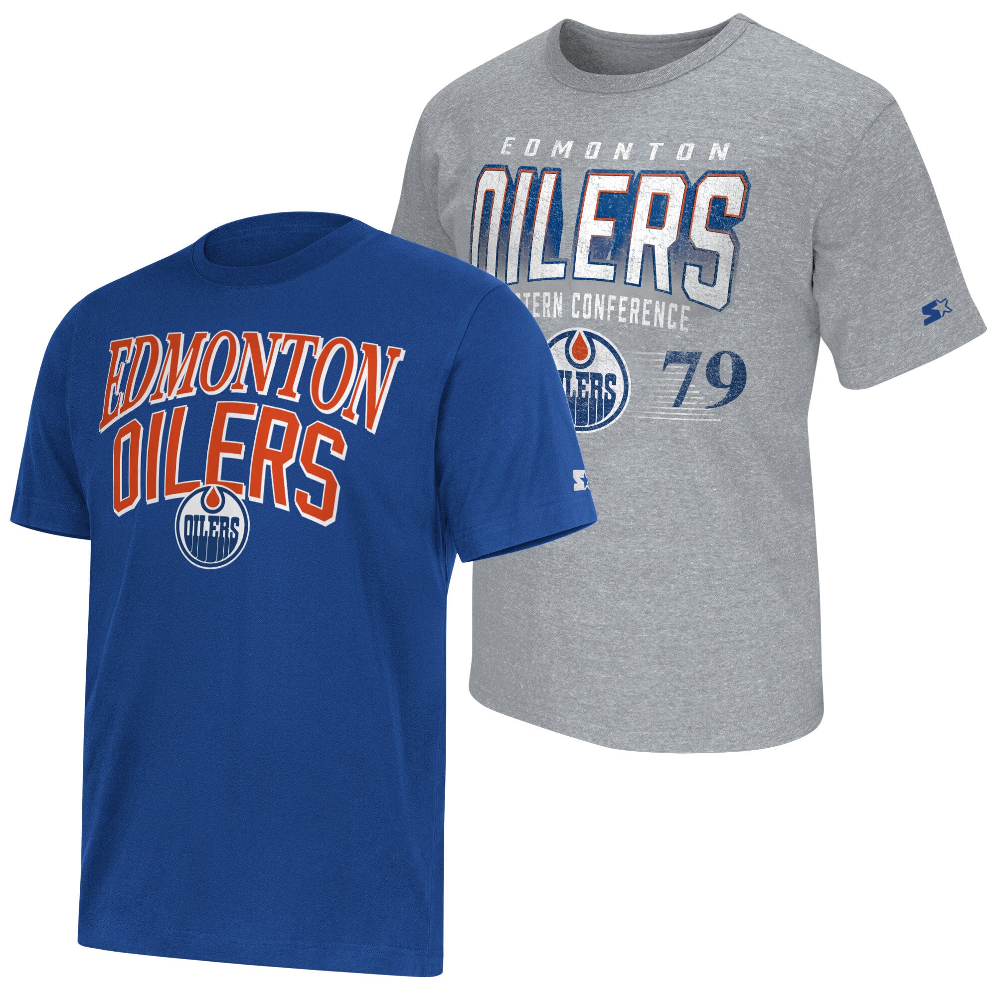 Ensemble de deux t-shirts à logo Starter gris/bleu des Oilers d'Edmonton pour hommes