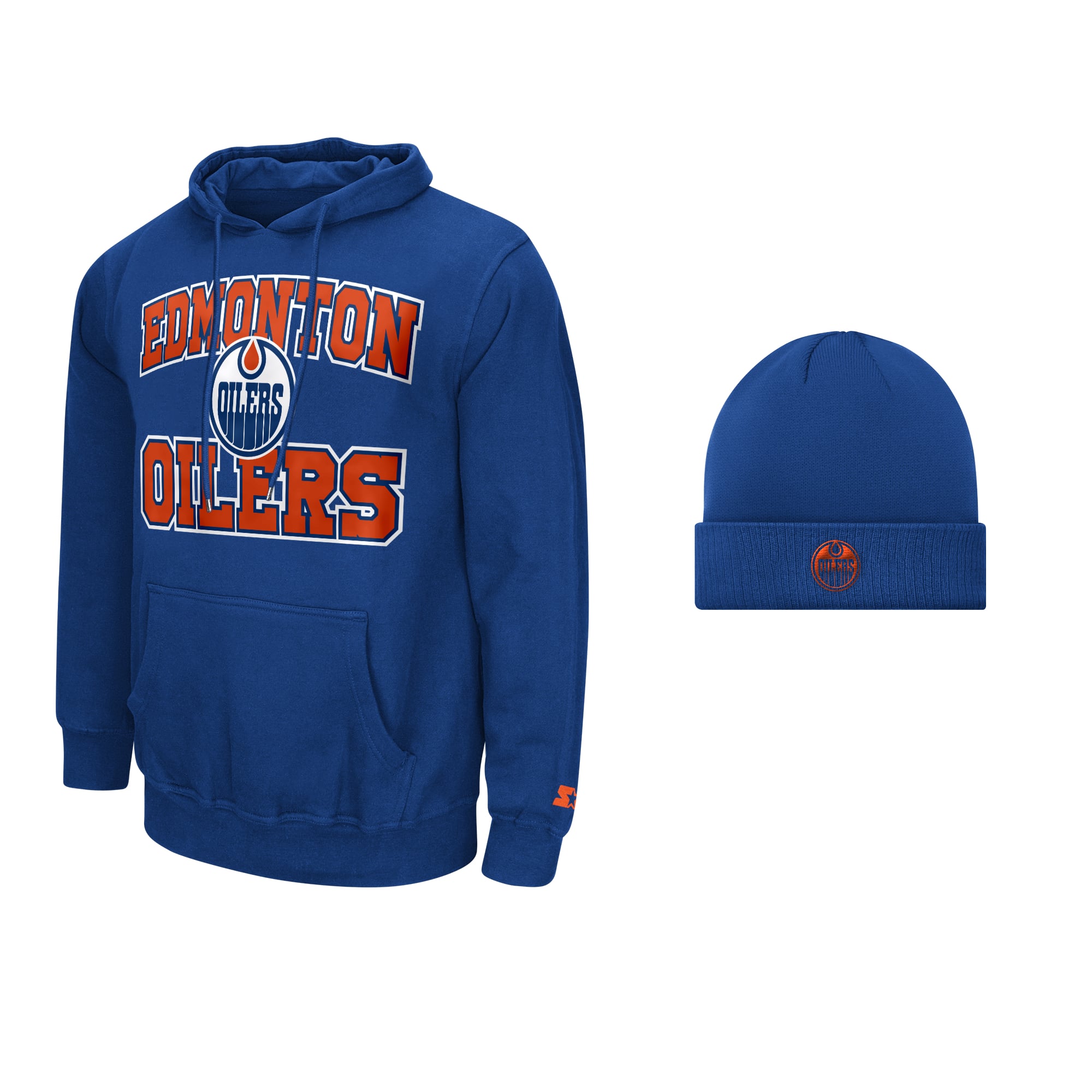 Men's Starter  Royal Edmonton Oilers Two-Pack Hoodie & Knit Hat Set