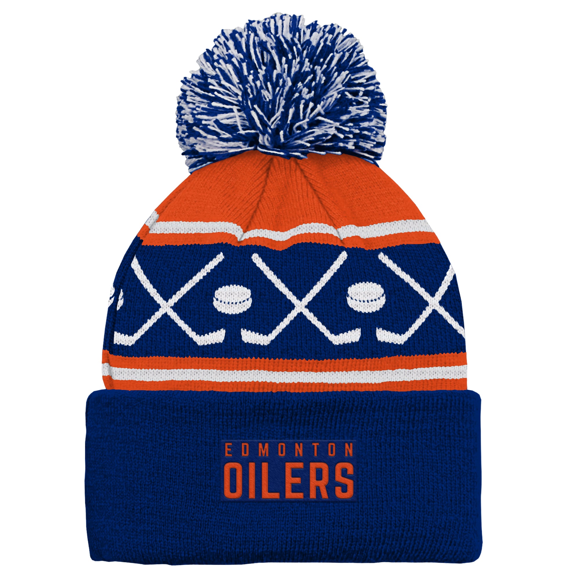 Bonnet tricoté à revers avec pompon, modèle Royal Edmonton Oilers Face-Off, pour enfants d'âge préscolaire (Outerstuff).