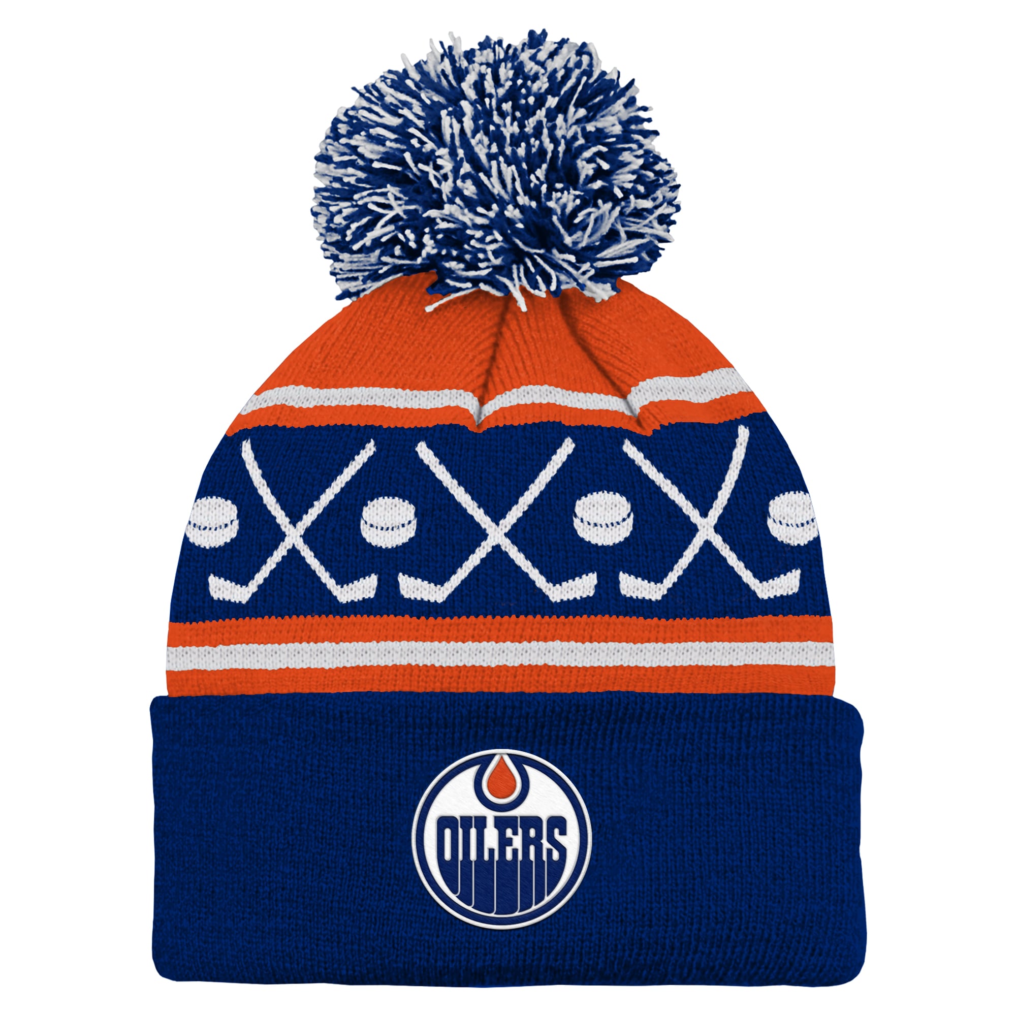 Bonnet tricoté à revers avec pompon, modèle Royal Edmonton Oilers Face-Off, pour enfants d'âge préscolaire (Outerstuff).