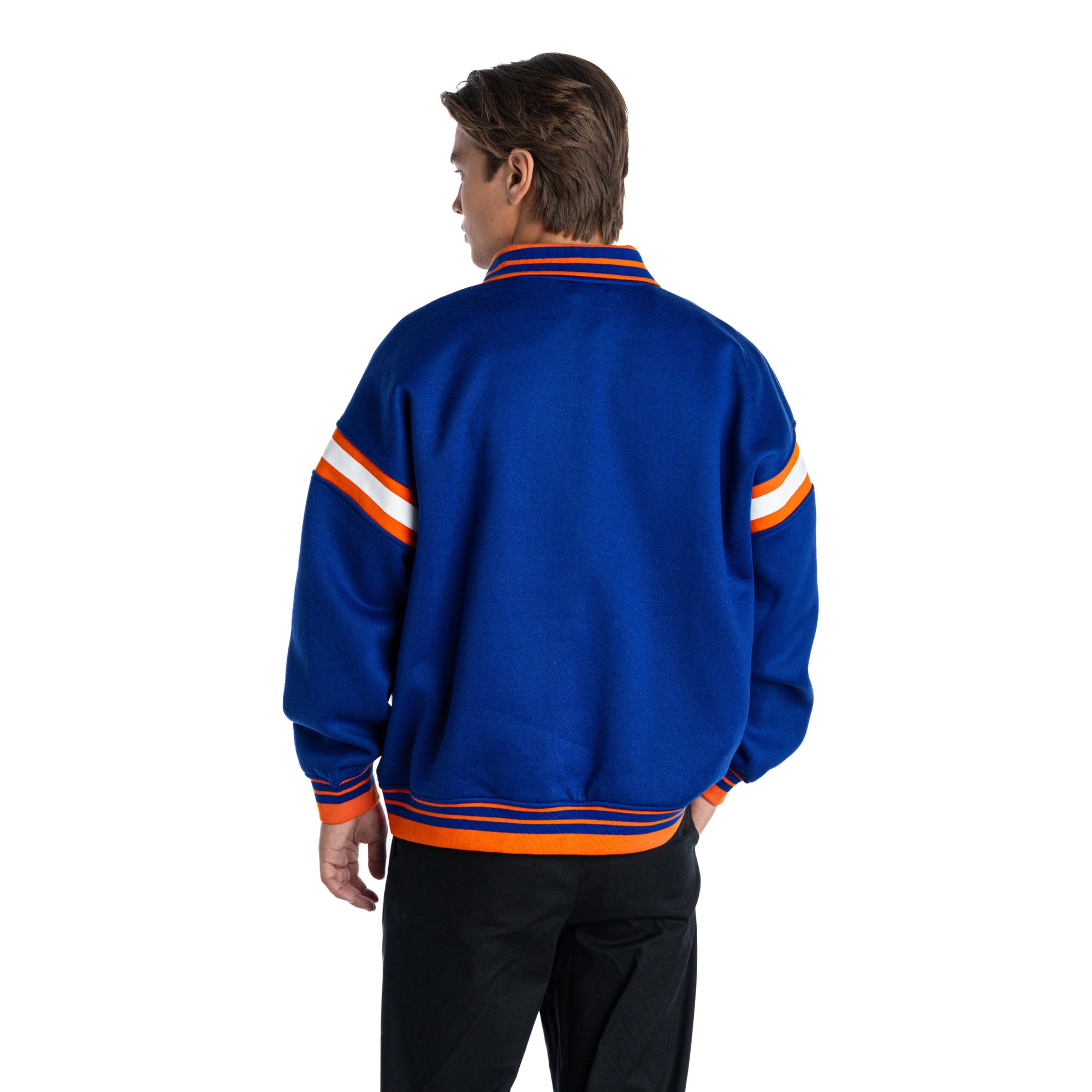 Polo unisexe à manches longues et col en polaire bleue The Wild Collective Edmonton Oilers