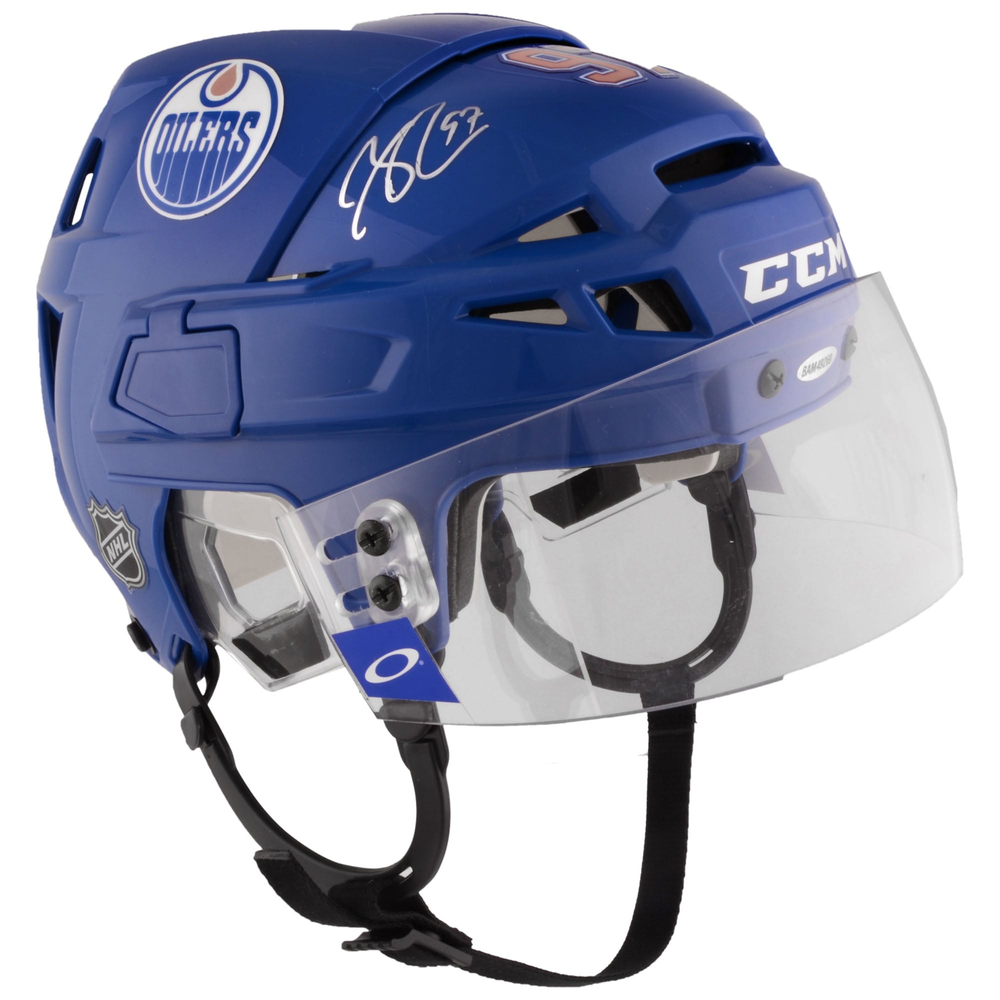 Casque de hockey CCM Game Model bleu marine autographié par Connor McDavid des Oilers d'Edmonton (Upper Deck)