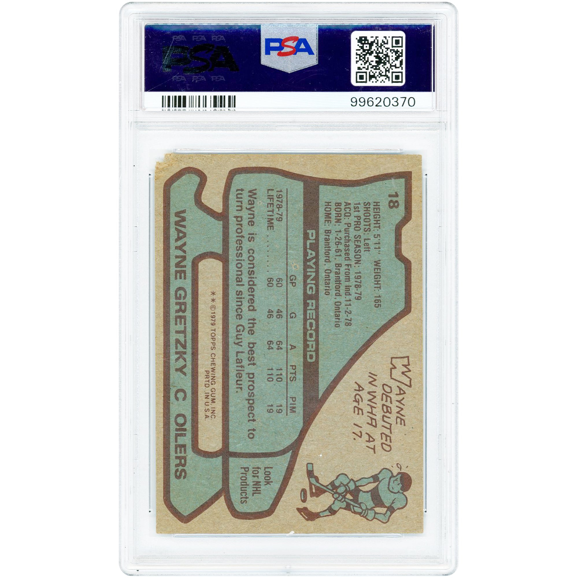 Carte de recrue Wayne Gretzky Edmonton Oilers 1979-80 Topps n° 18 authentifiée PSA 1.5