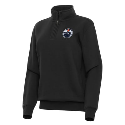 Edmonton Oilers Antigua Women's Victory Quarter-Zip Sweatshirt - Black
