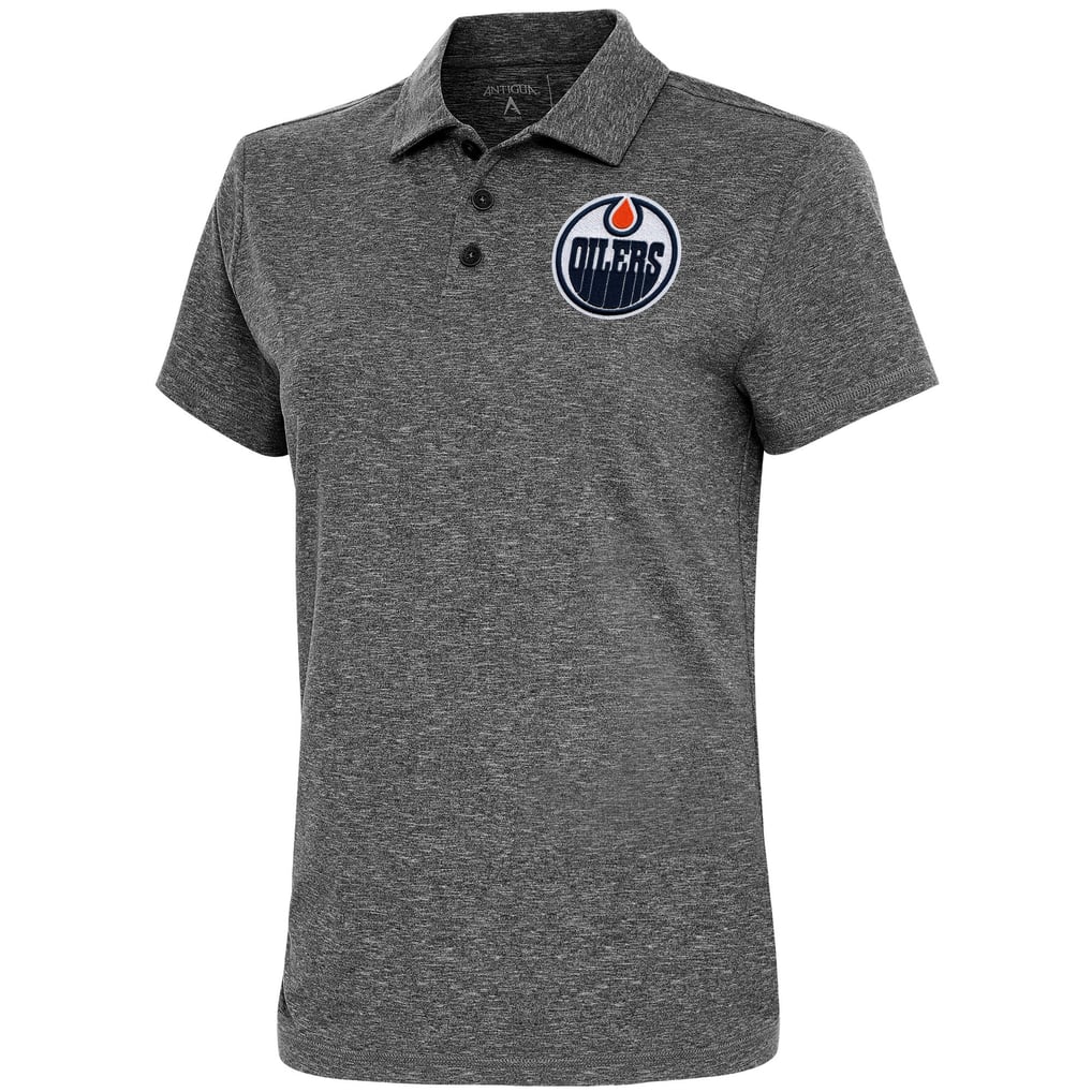 Women's Edmonton Oilers  Antigua Heather Black Motivated Polo