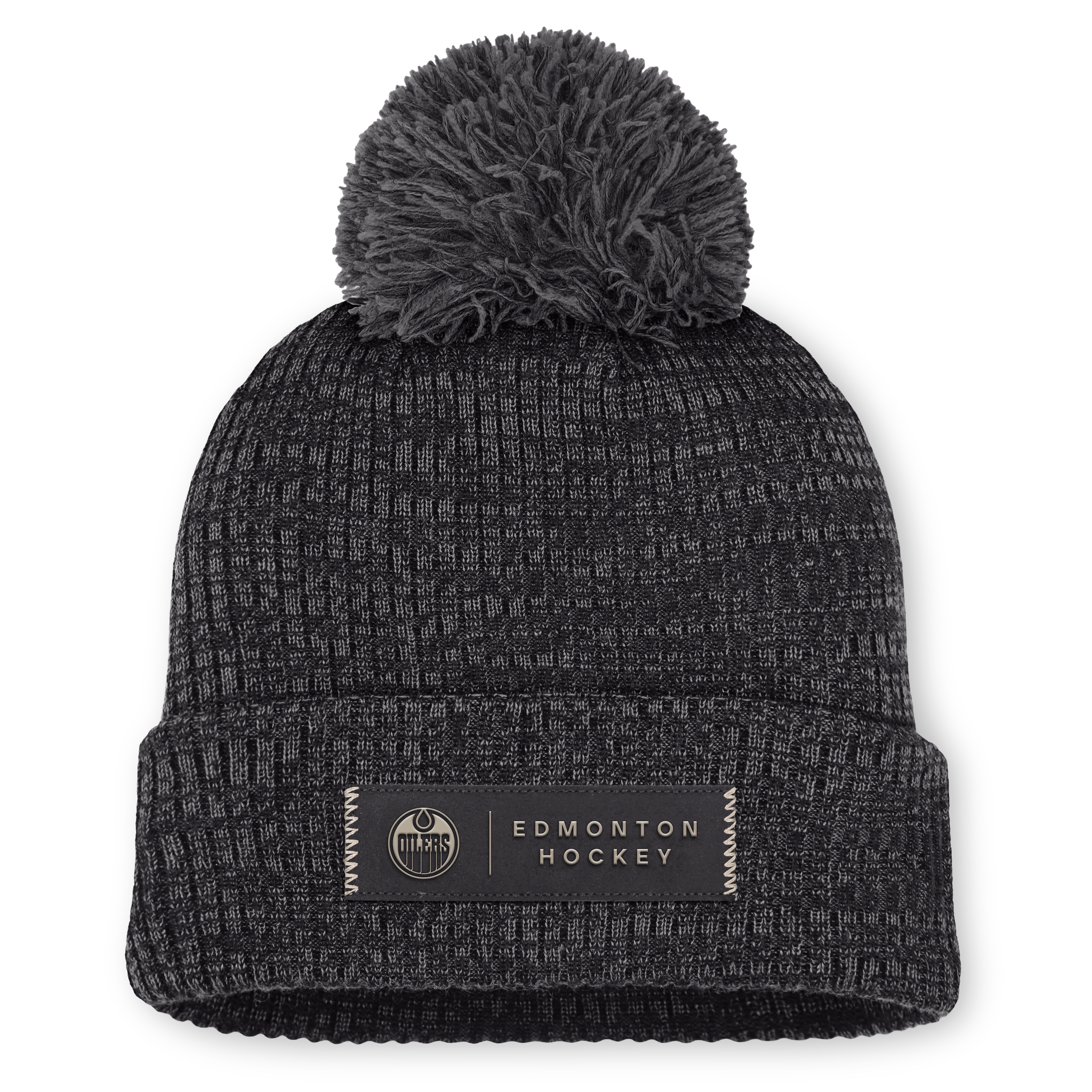 Bonnet authentique de route pro à revers avec pompon, couleur anthracite, des Oilers d'Edmonton (Fanatics) pour femmes