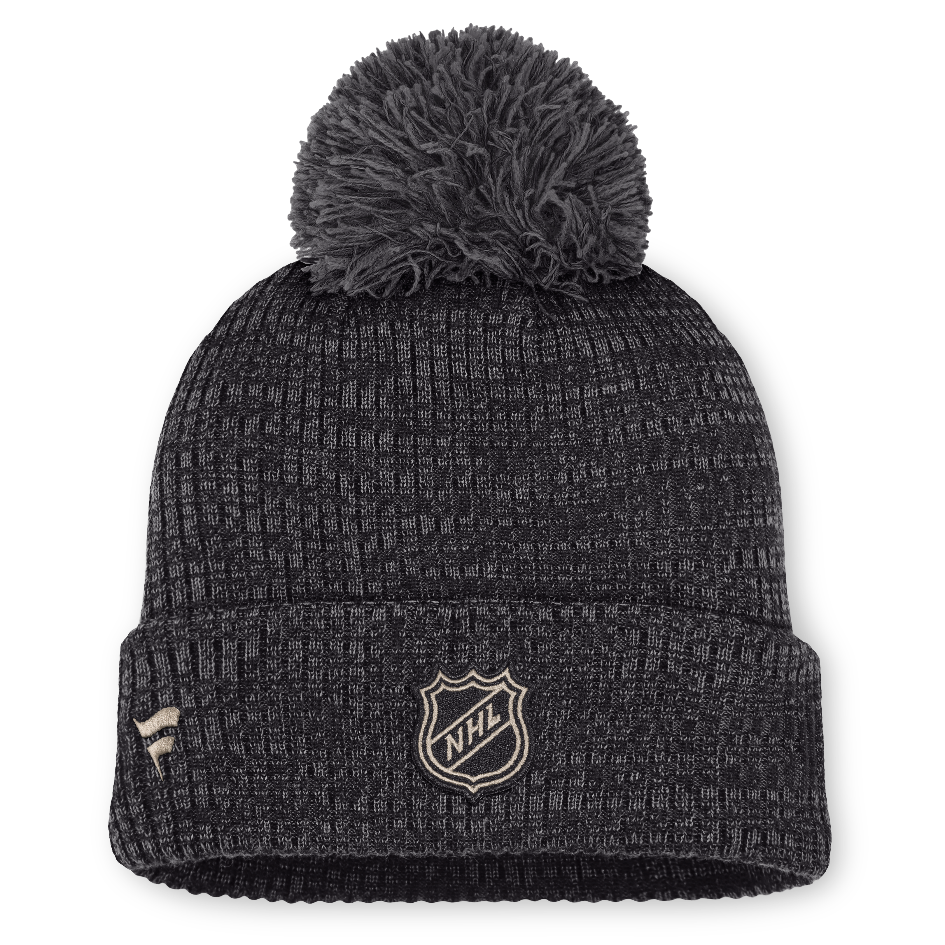 Bonnet authentique de route pro à revers avec pompon, couleur anthracite, des Oilers d'Edmonton (Fanatics) pour femmes