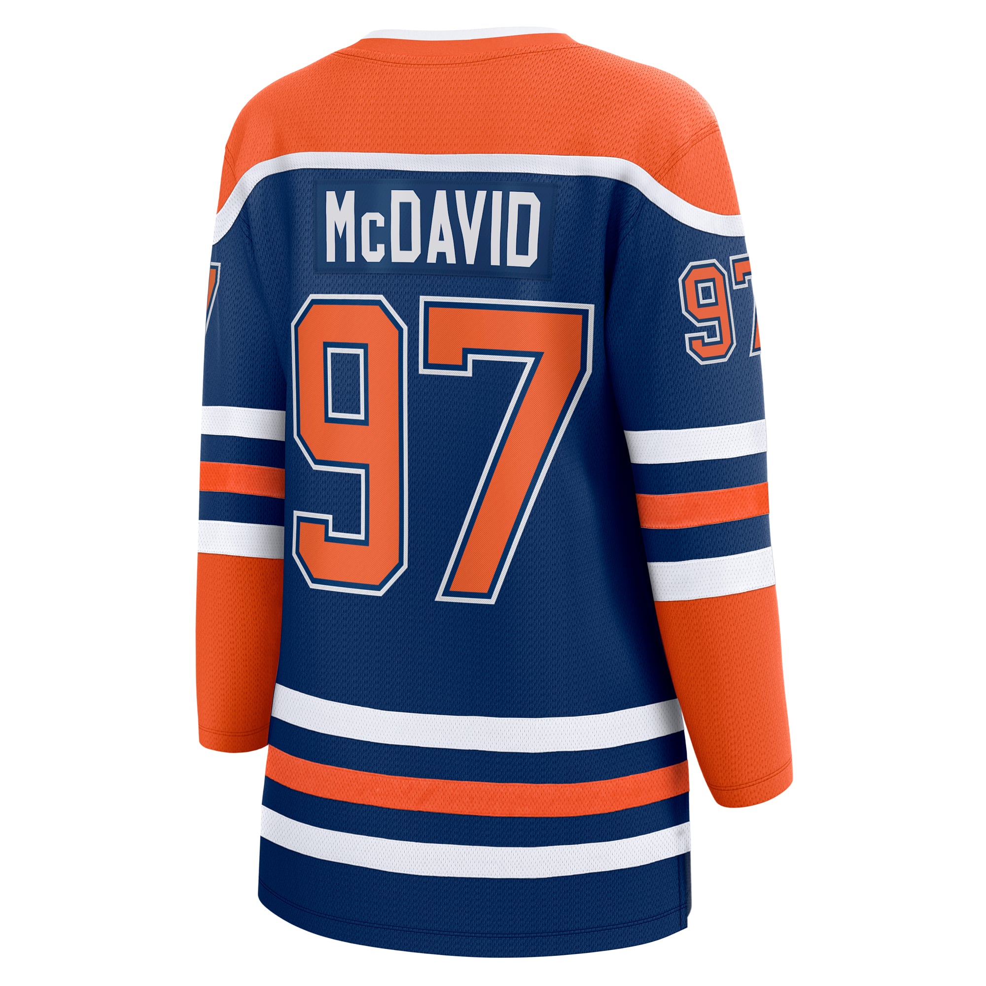 Maillot de capitaine extérieur des Oilers d'Edmonton, modèle Connor McDavid White, pour femmes (Fanatics).