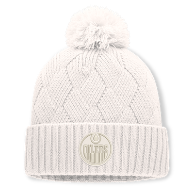 Edmonton Oilers Fanatics Women's Level Up Cuffed Knit Hat with Pom - Cream