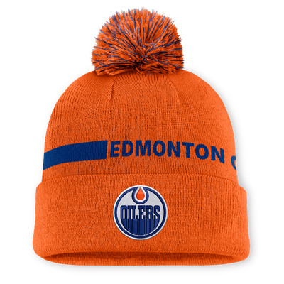 Edmonton Oilers Fanatics Women's Authentic Pro Rink Cuffed Knit Hat with Pom - Orange