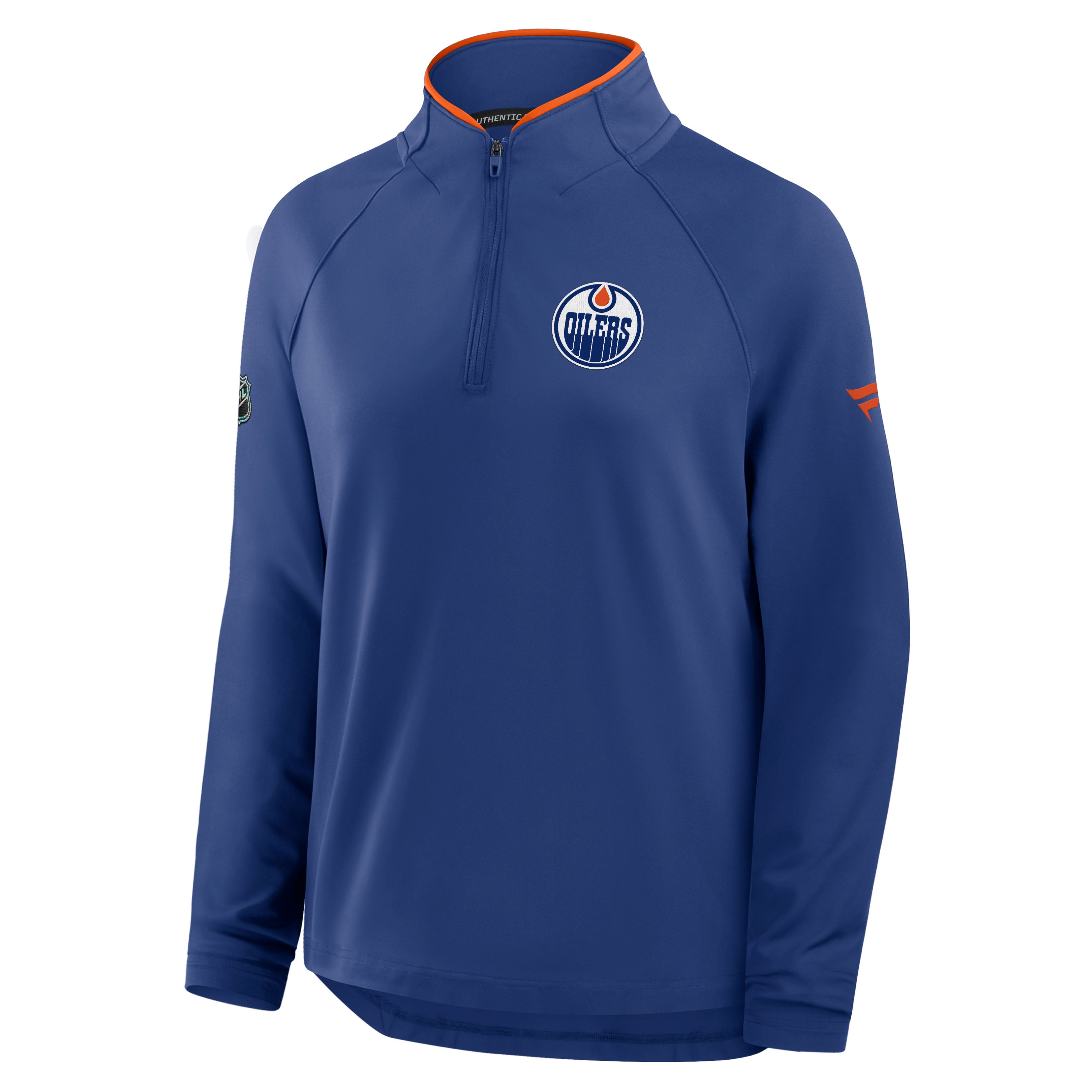 Pull-over léger à col zippé Fanatics Royal Edmonton Oilers Authentic Pro Rink pour femme