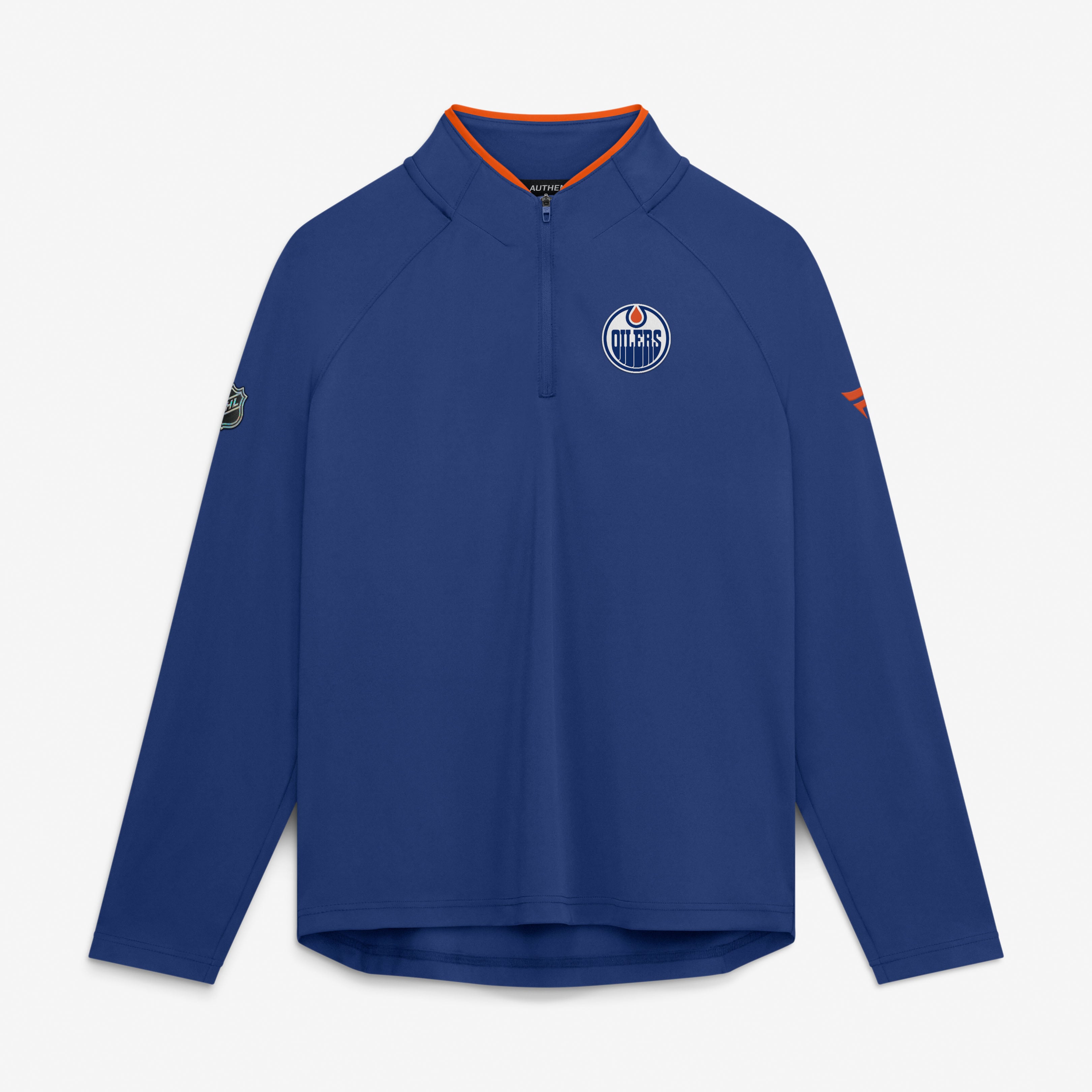 Pull-over léger à col zippé Fanatics Royal Edmonton Oilers Authentic Pro Rink pour femme