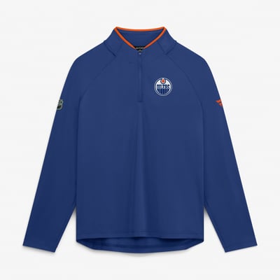 Pull-over léger à col zippé 1/4 raglan authentique Edmonton Oilers Fanatics pour femme - Bleu roi
