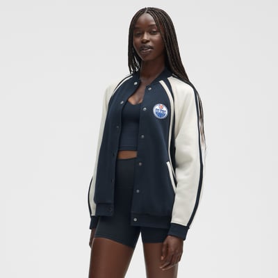 Edmonton Oilers lululemon Women's Scuba Oversized Full-Snap Varsity Jacket - True Navy