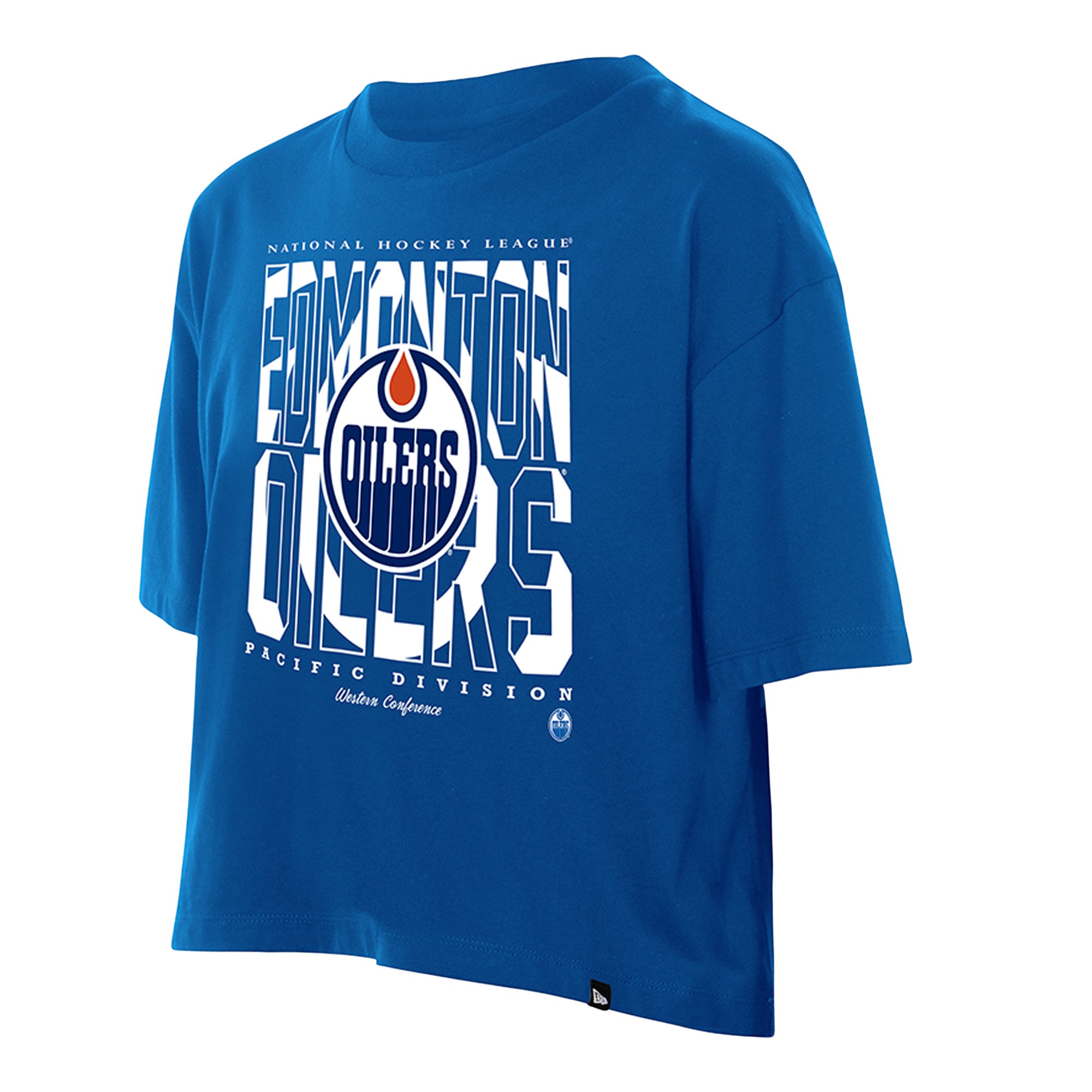 Women's New Era Blue Edmonton Oilers Boxy Partial Logo T-Shirt