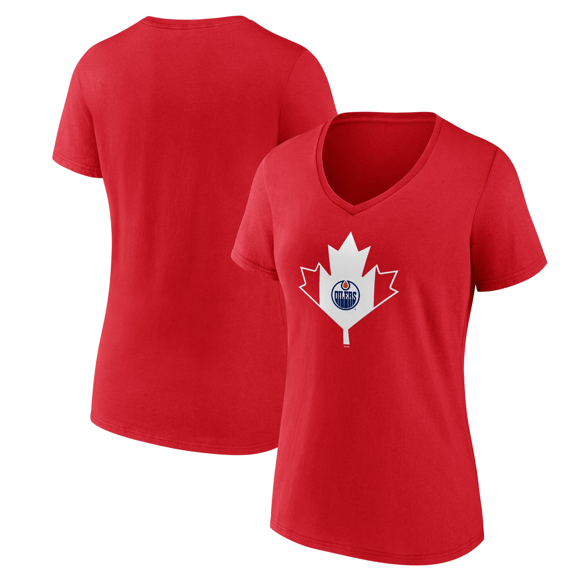 T-shirt à col en V rouge des Oilers d'Edmonton pour femmes, édition spéciale Fête du Canada