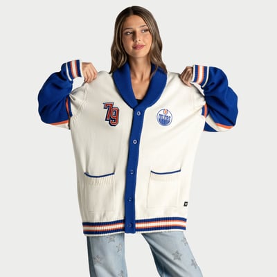  Edmonton Oilers The Wild Collective Women's Jacquard Rolled Collar Sweater - Cream